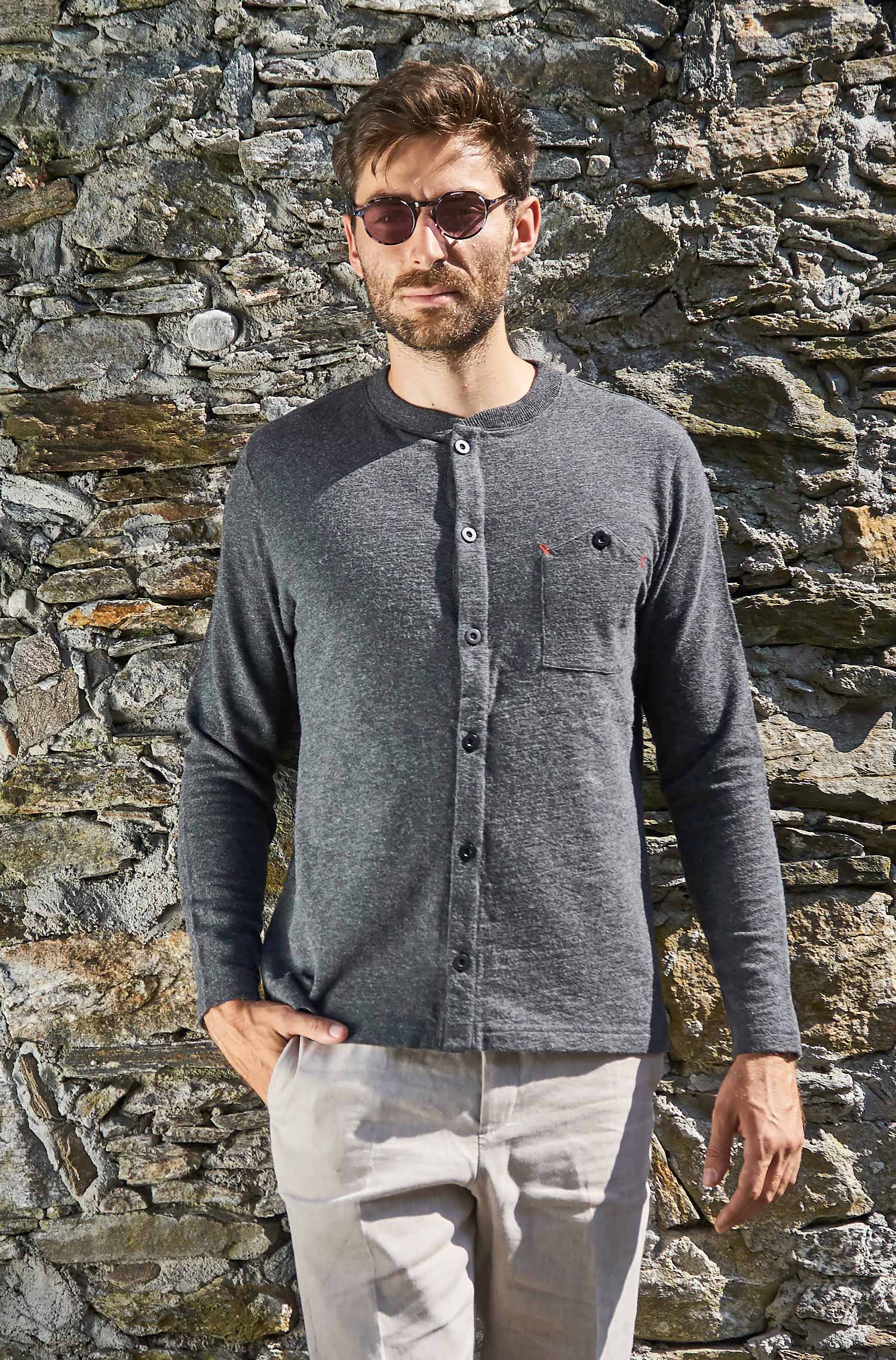 Alpaka Strickjacke GERSON aus Baumwolle und Royal Alpaka-anthrazit