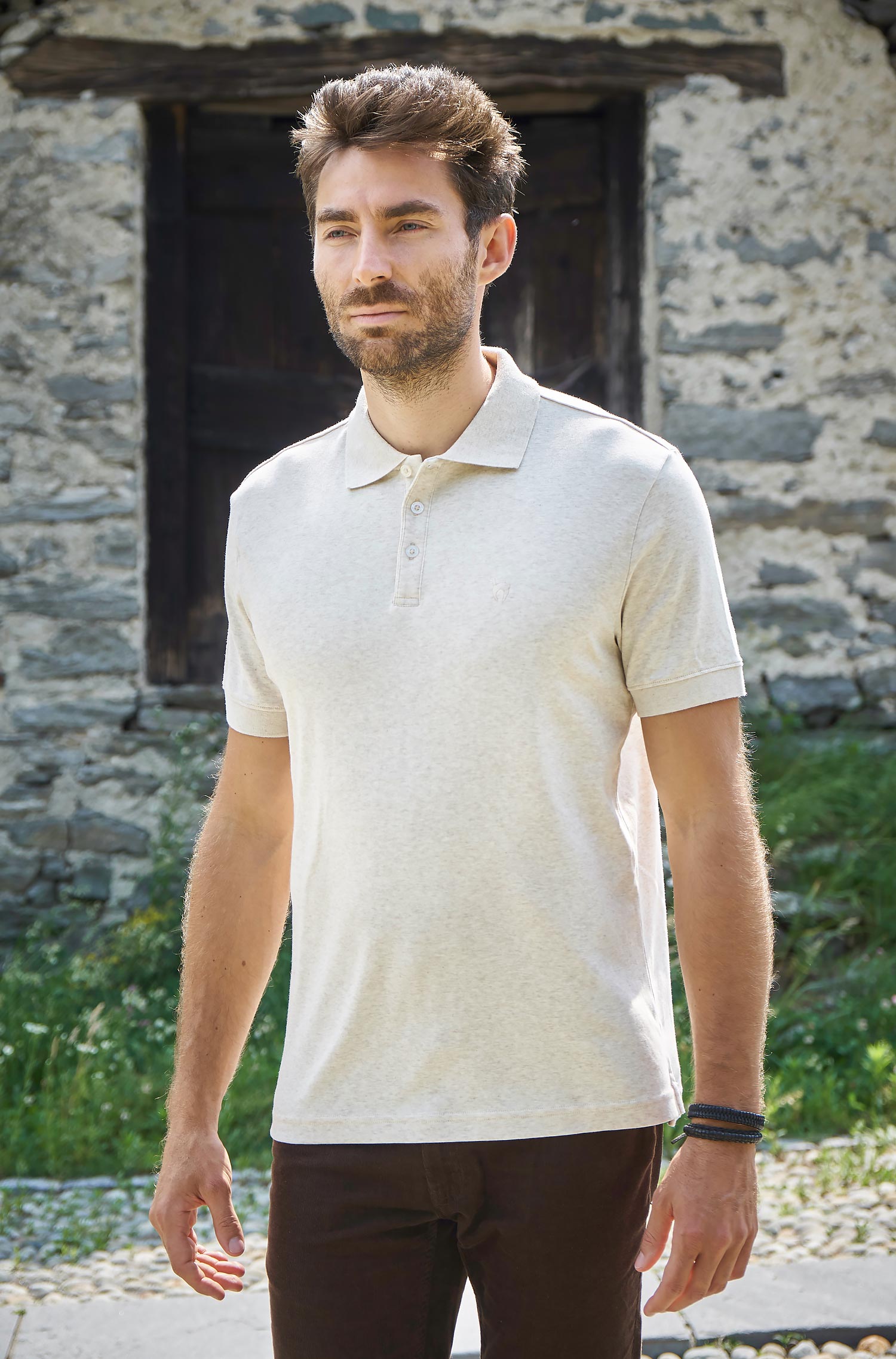 Polo Shirt BASIC HERREN aus 100% Bio-Pima-Baumwolle-naturweiss