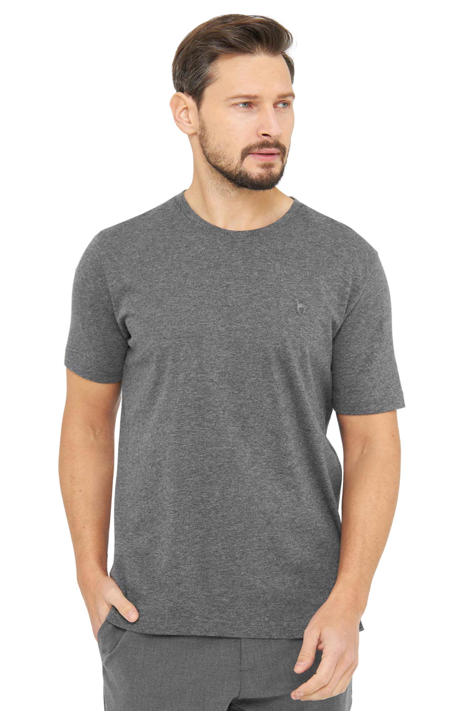 T-Shirt RUNDHALS mit Royal Alpaka-Baumwoll-Mix-graphitgrau