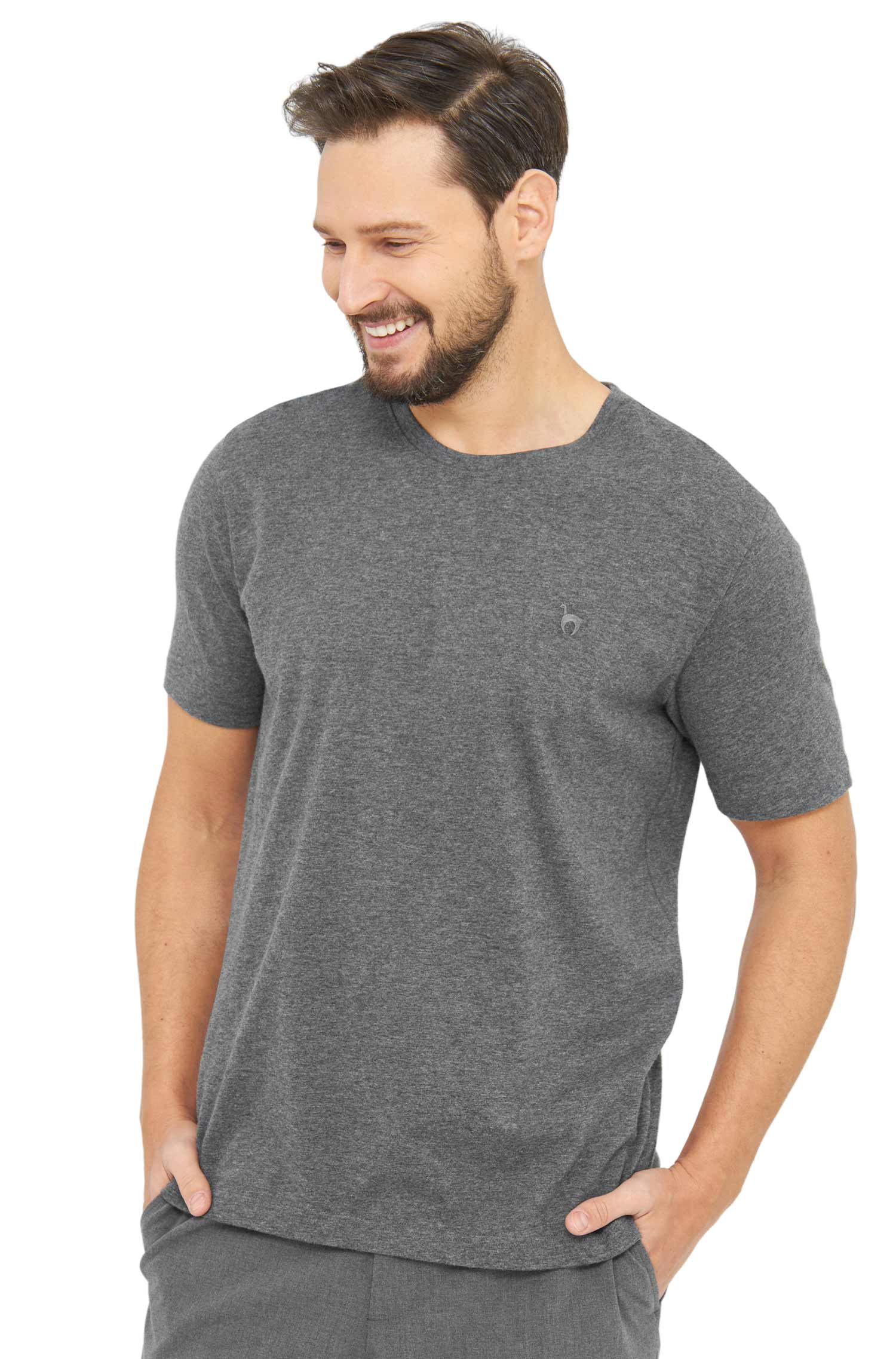 T-Shirt RUNDHALS mit Royal Alpaka-Baumwoll-Mix-graphitgrau