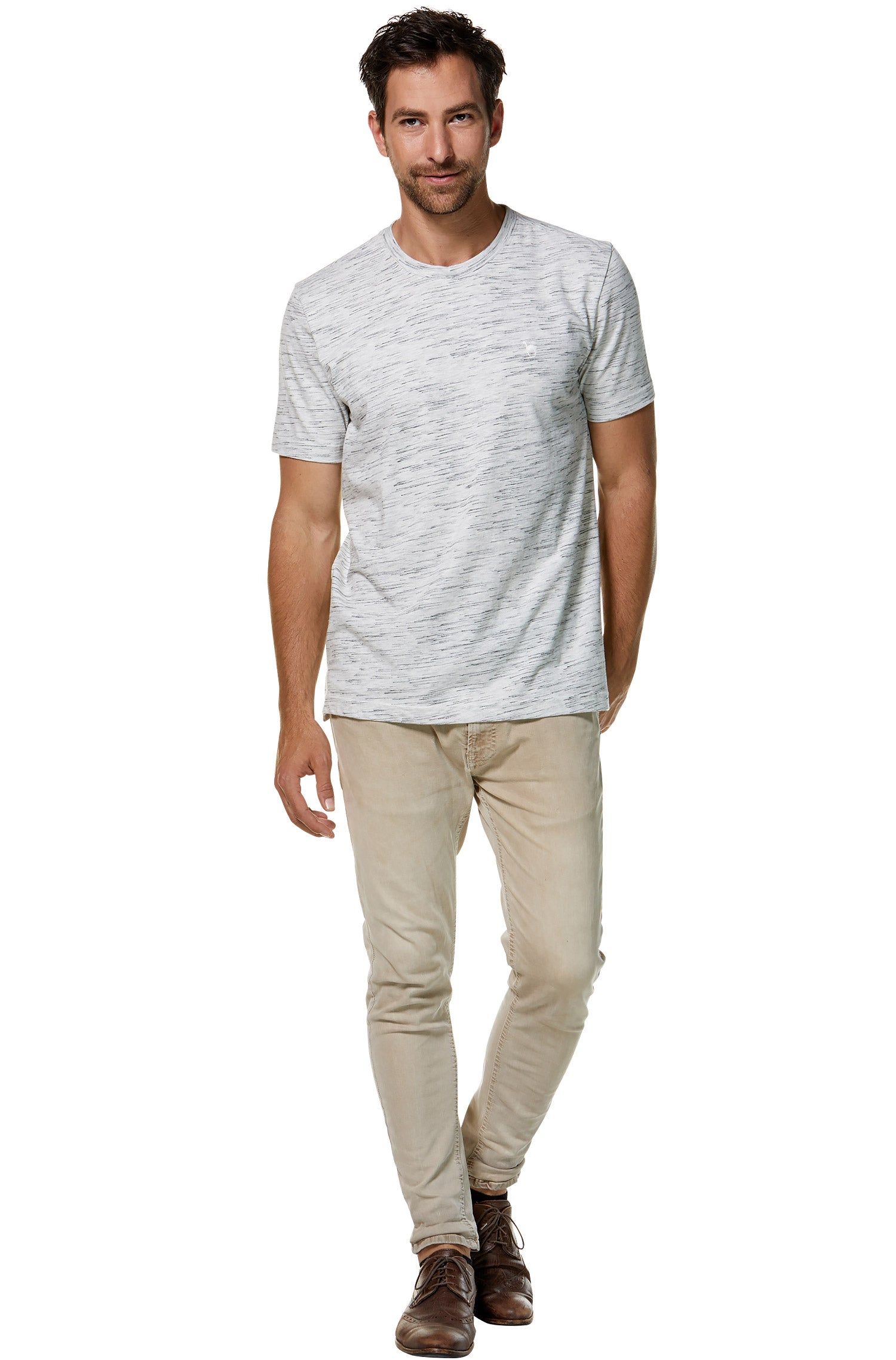 T-Shirt RUNDHALS mit Royal Alpaka-Baumwoll-Mix-silbergrau/schwarz