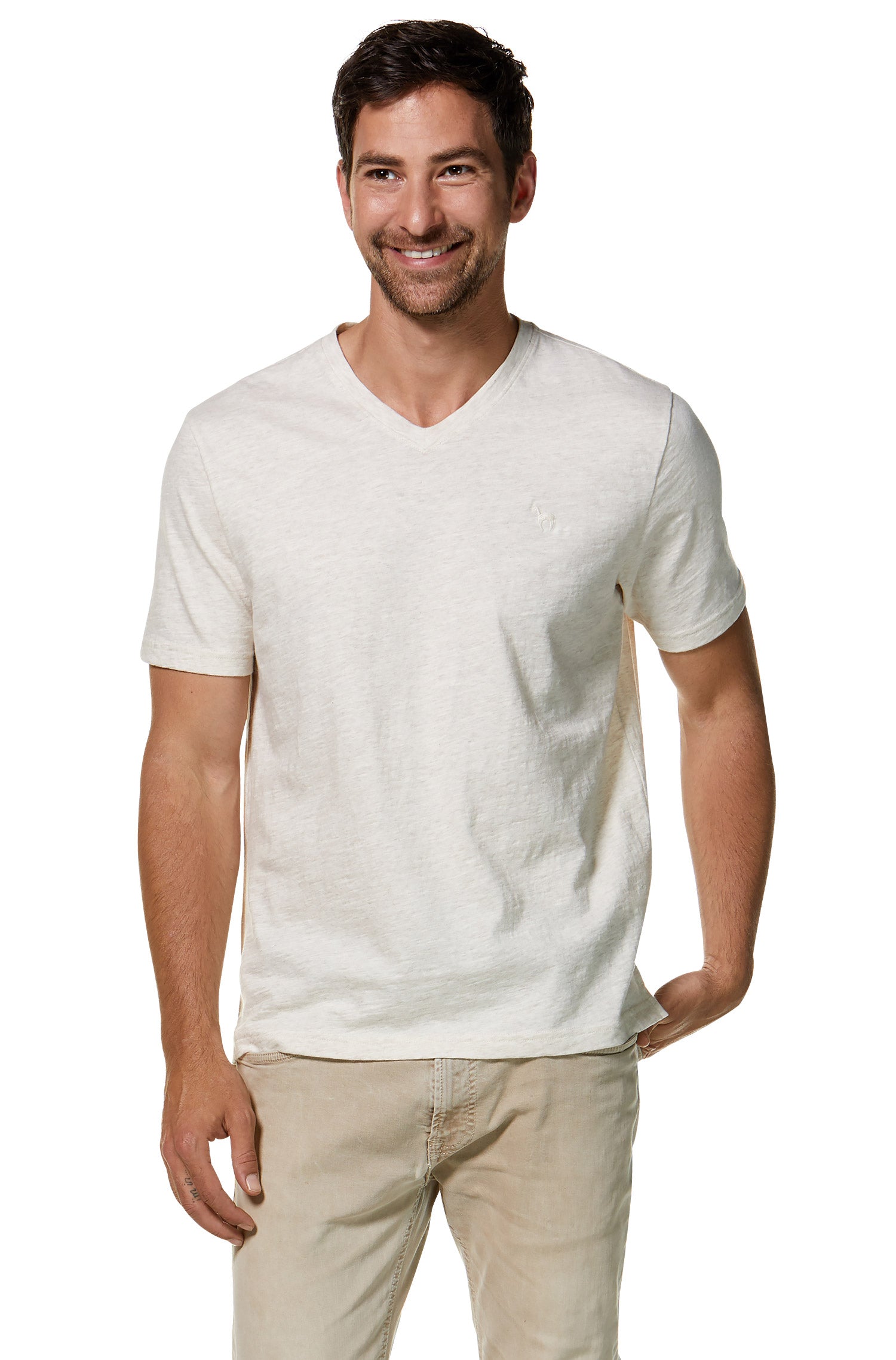 T-Shirt V-NECK aus Royal Alpaka-Baumwoll-Mix-ecru meliert