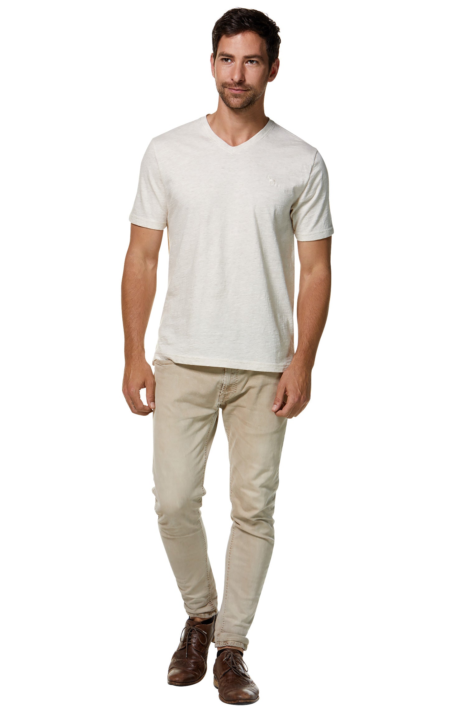 T-Shirt V-NECK aus Royal Alpaka-Baumwoll-Mix-ecru meliert