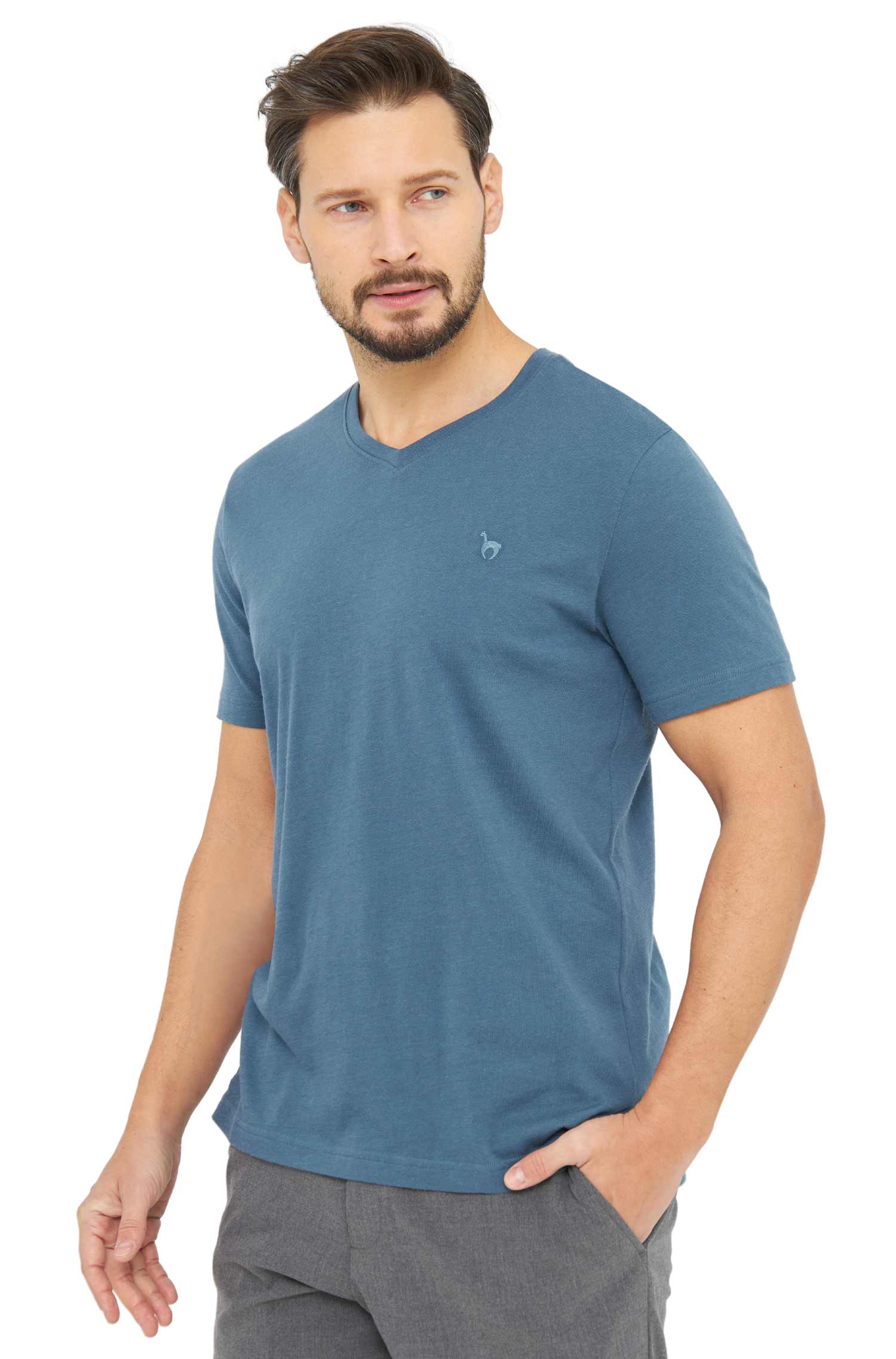 T-Shirt V-NECK aus Royal Alpaka-Baumwoll-Mix-orion blau