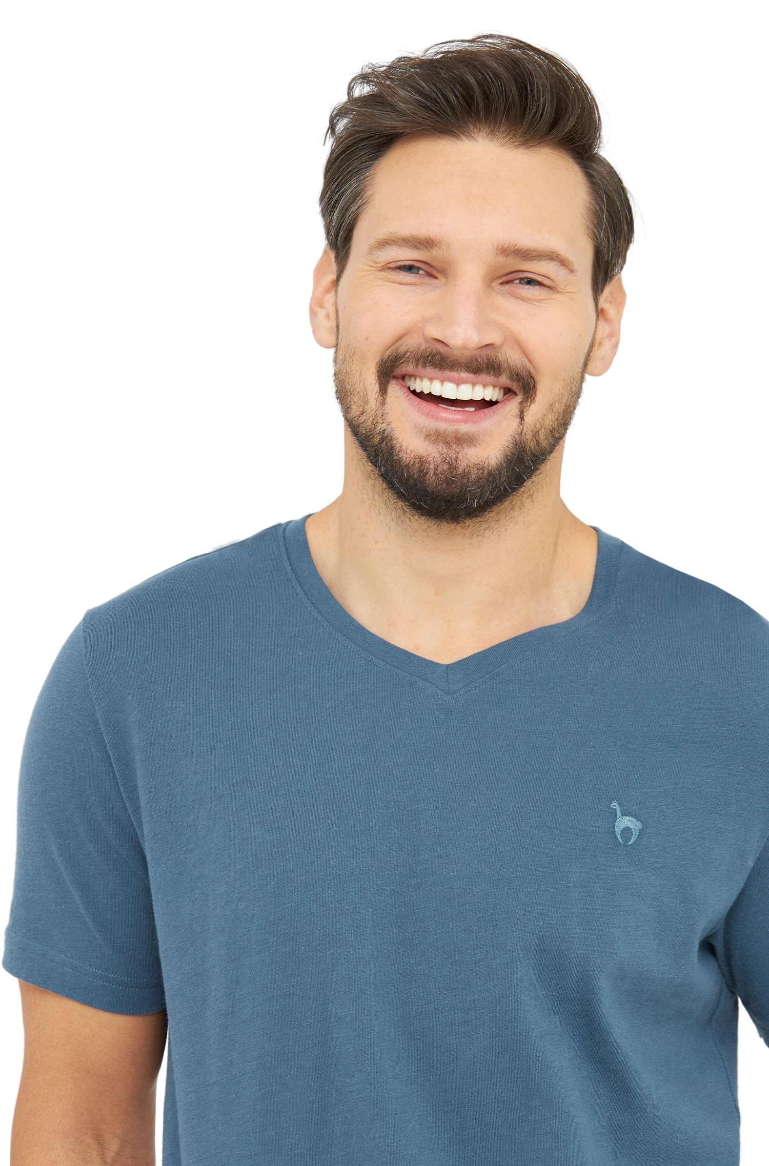 T-Shirt V-NECK aus Royal Alpaka-Baumwoll-Mix-orion blau
