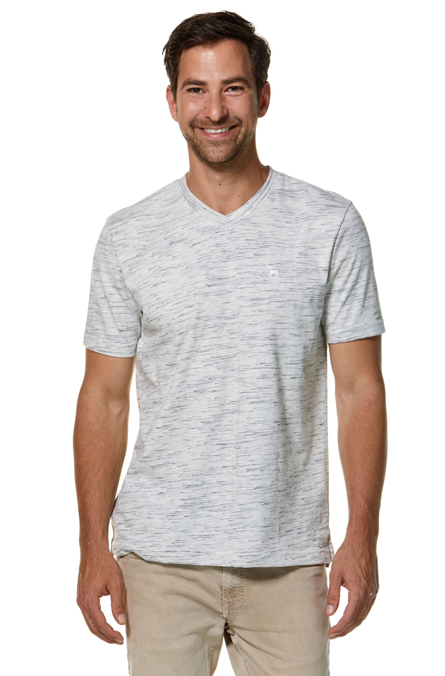 T-Shirt V-NECK aus Royal Alpaka-Baumwoll-Mix-silbergrau/schwarz