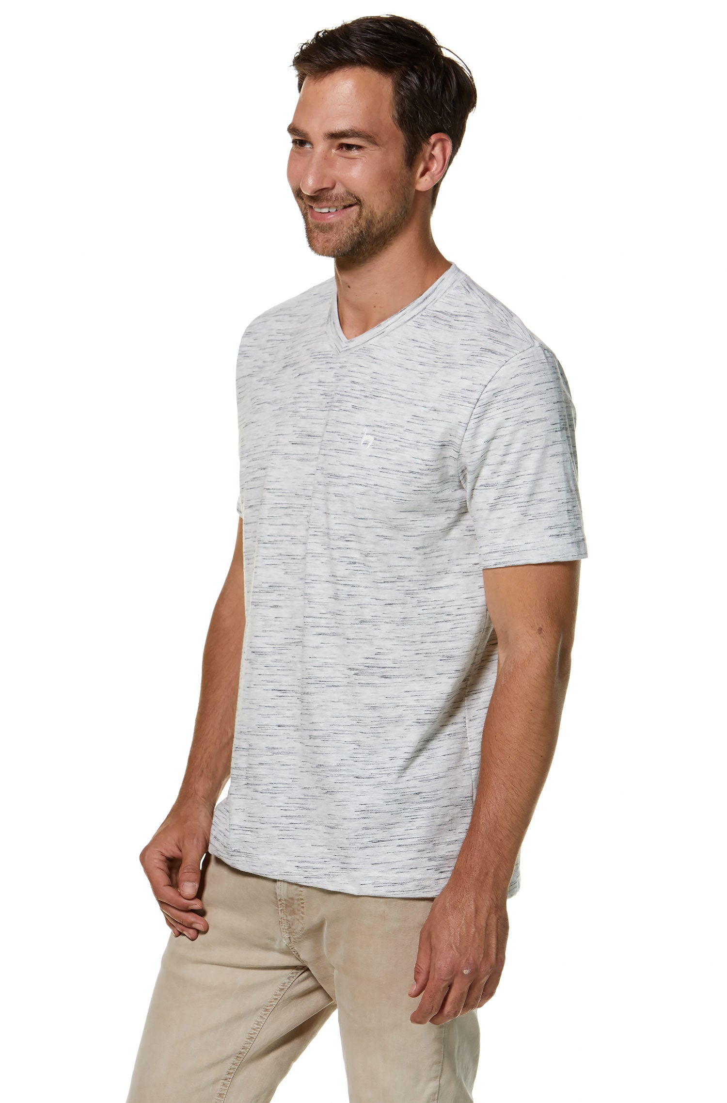 T-Shirt V-NECK aus Royal Alpaka-Baumwoll-Mix-silbergrau/schwarz