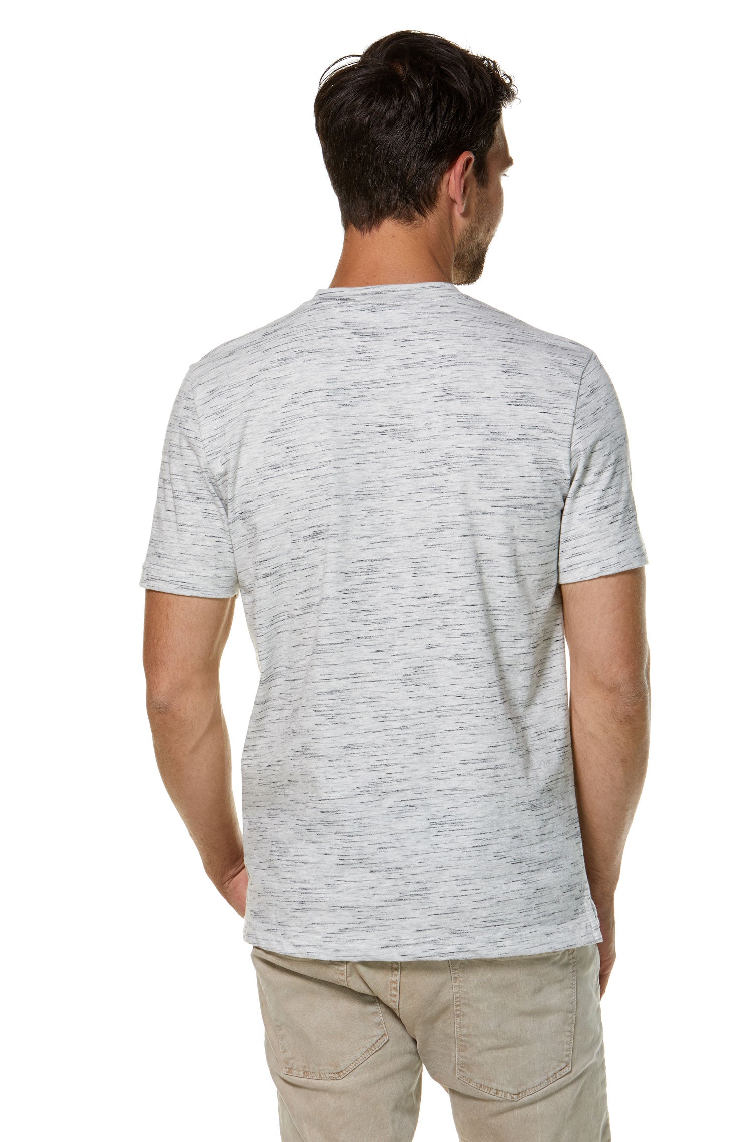 T-Shirt V-NECK aus Royal Alpaka-Baumwoll-Mix-silbergrau/schwarz