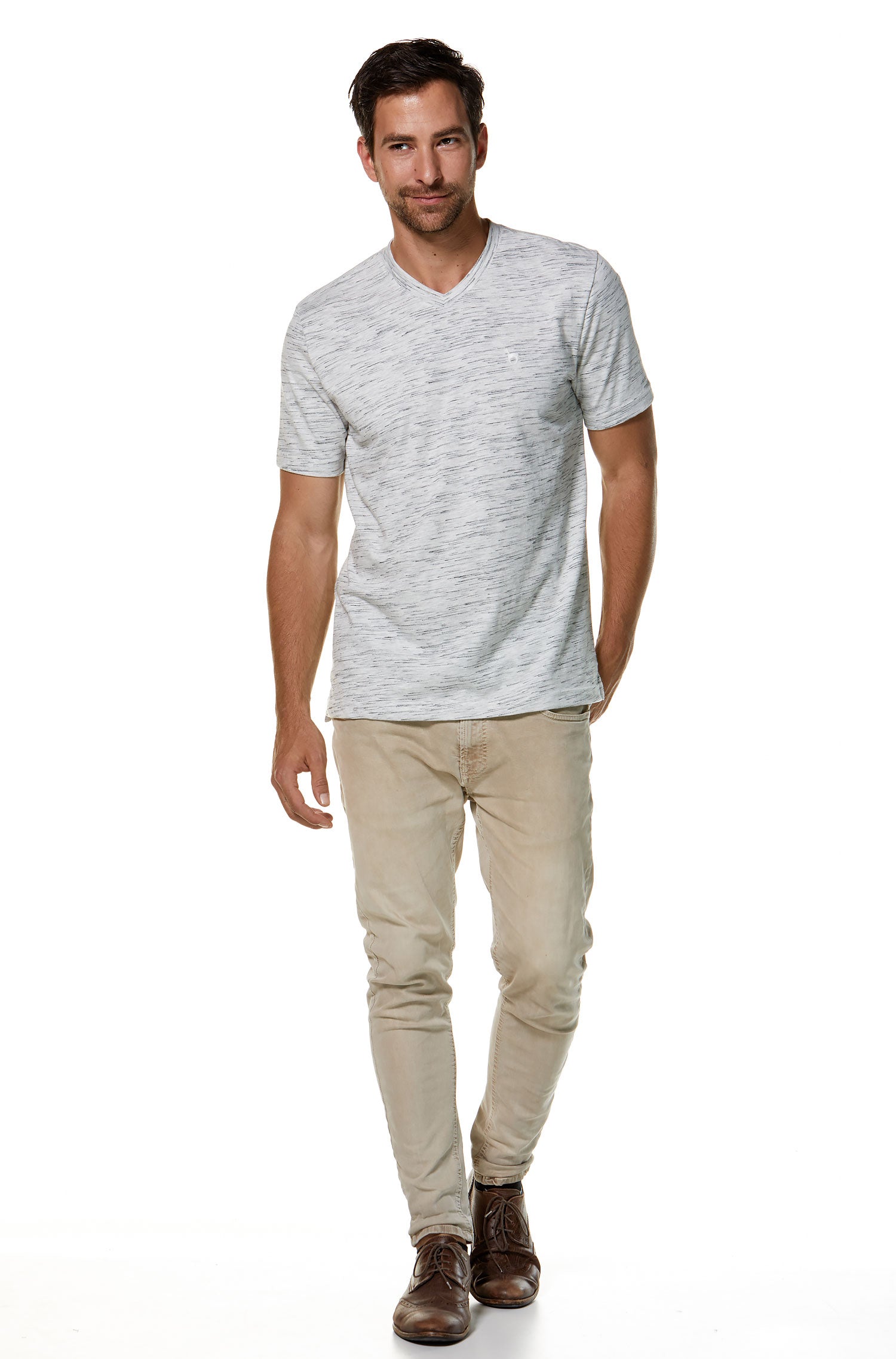 T-Shirt V-NECK aus Royal Alpaka-Baumwoll-Mix-silbergrau/schwarz