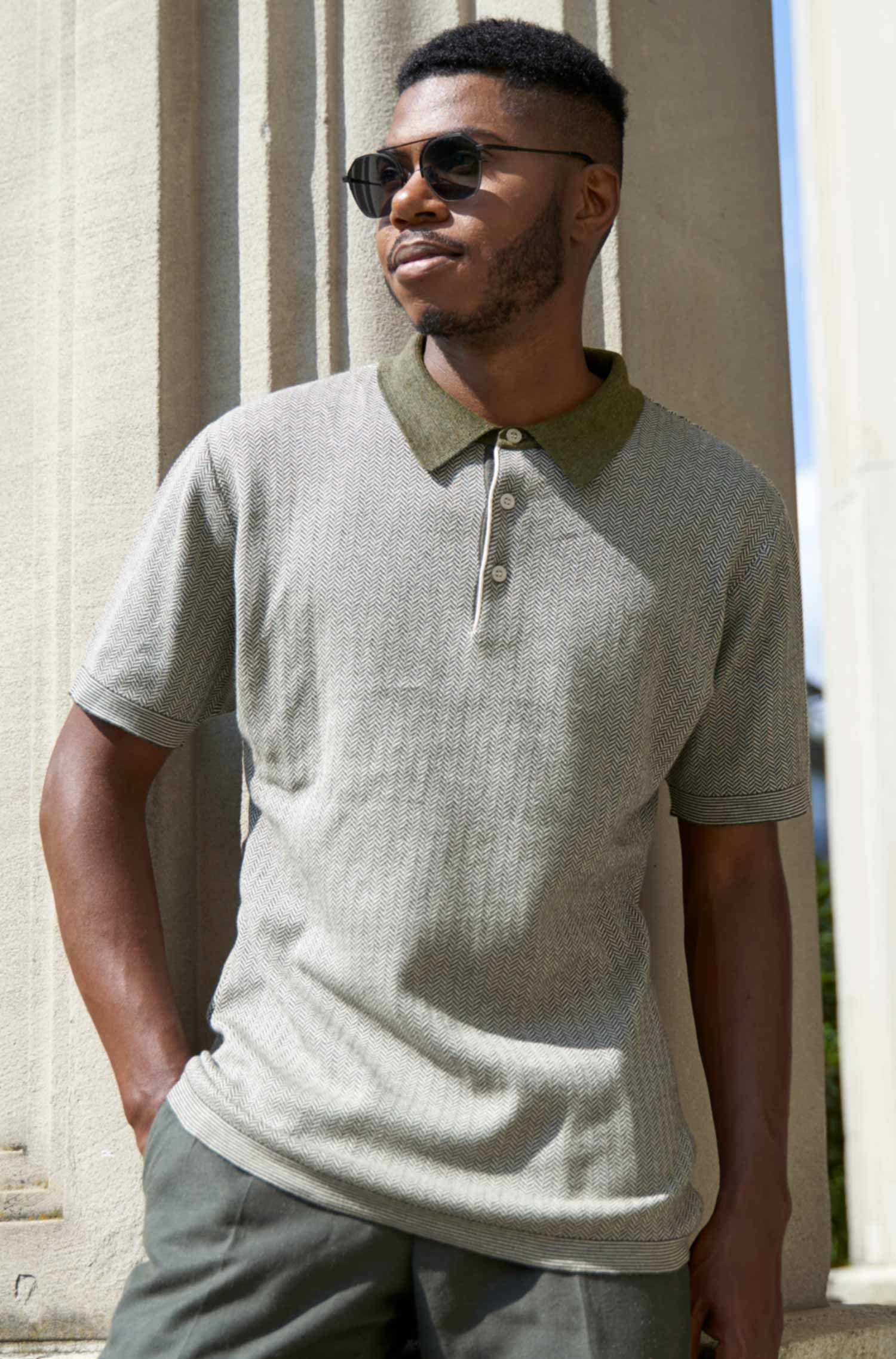 Polo Shirt SANTIAGO aus Royal Alpaka-Baumwoll-Mix-khaki