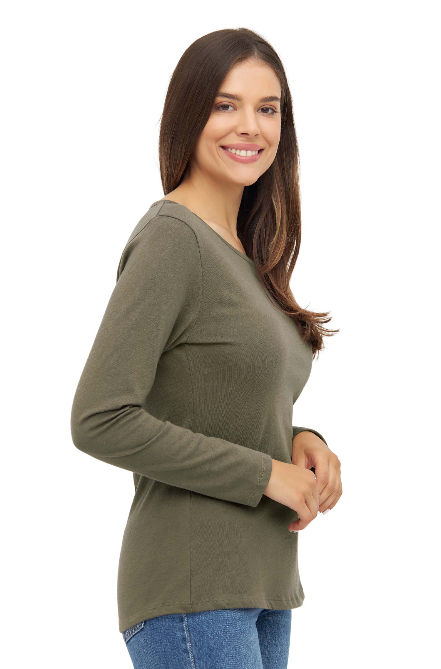 Royal Alpaka Langarm-Shirt RUNDHALS-helles olivgrün