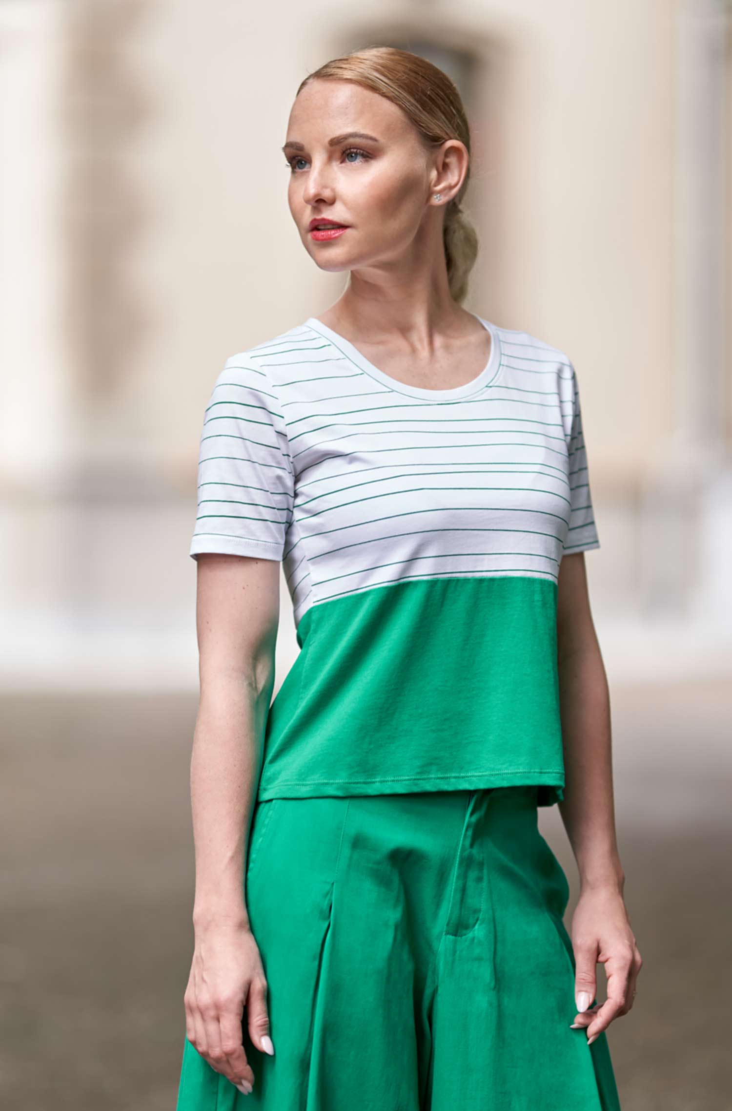 Kurzarm T-Shirt LINEAS aus 100% Bio Pima Bio Baumwolle-sommergrün