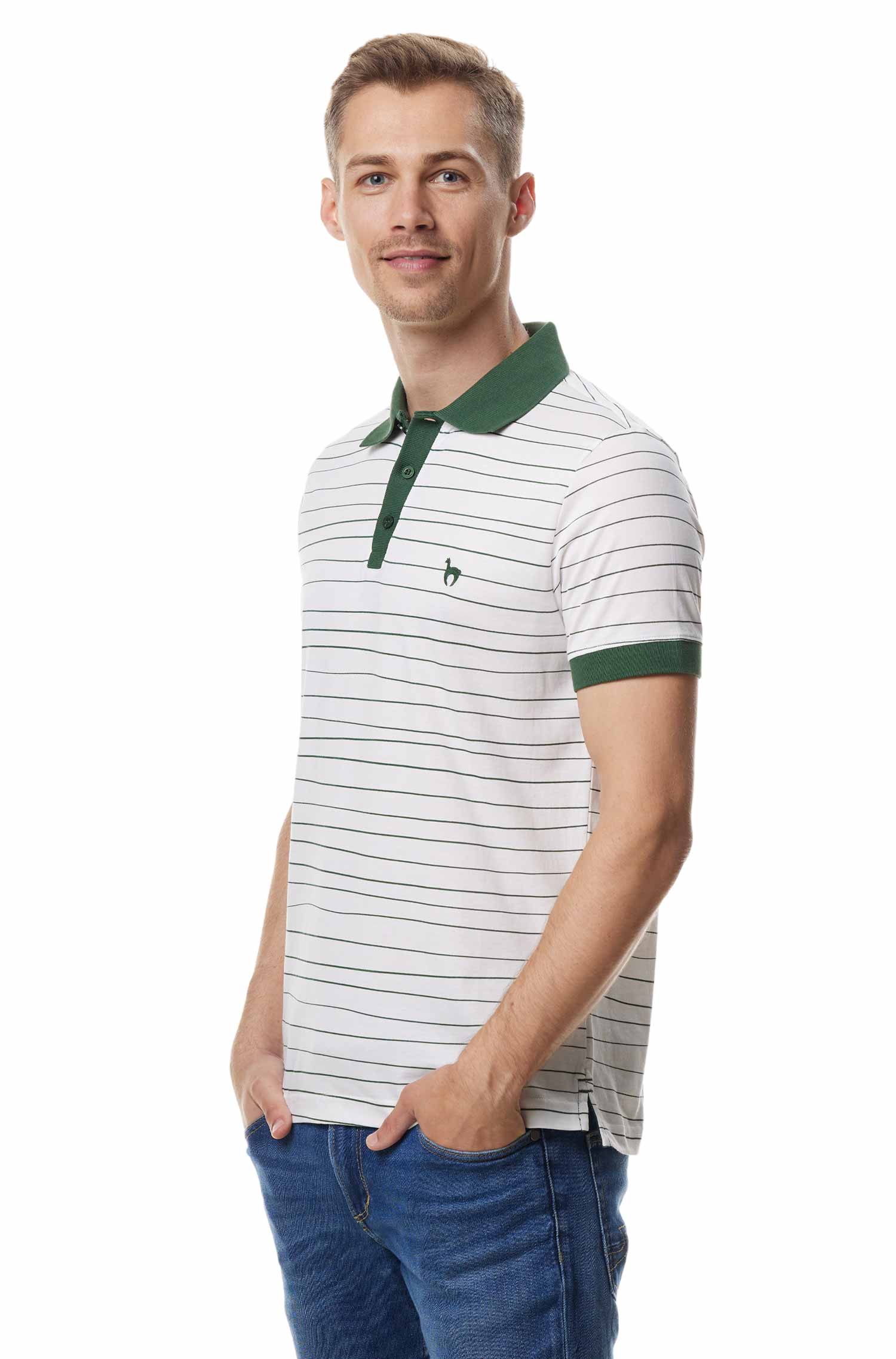 Polo Shirt LINEAS aus 100% Bio-Pima-Baumwolle-waldgrün