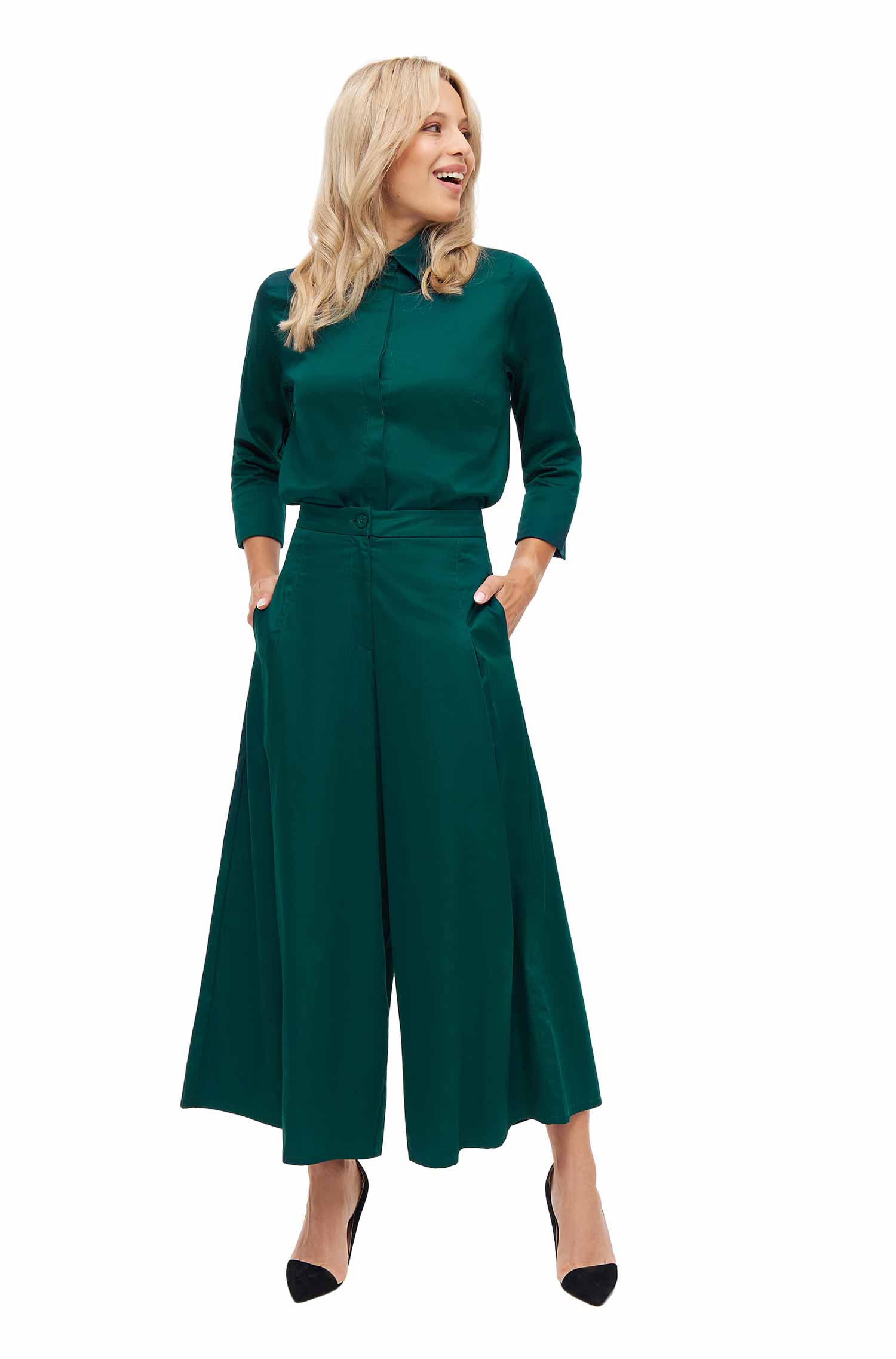 Culotte-Hose ANNA aus Bio-Pima-Baumwolle für Damen-deep-green
