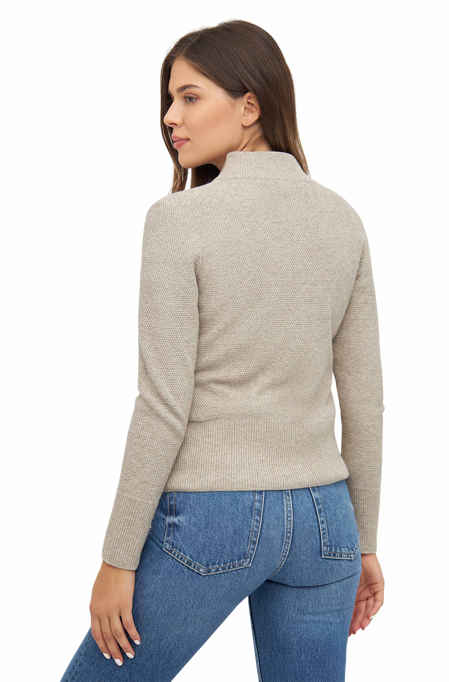 Strickjacke ALAYA mit Zipper aus Baby-Alpaka-Baumwoll-Mix-beige