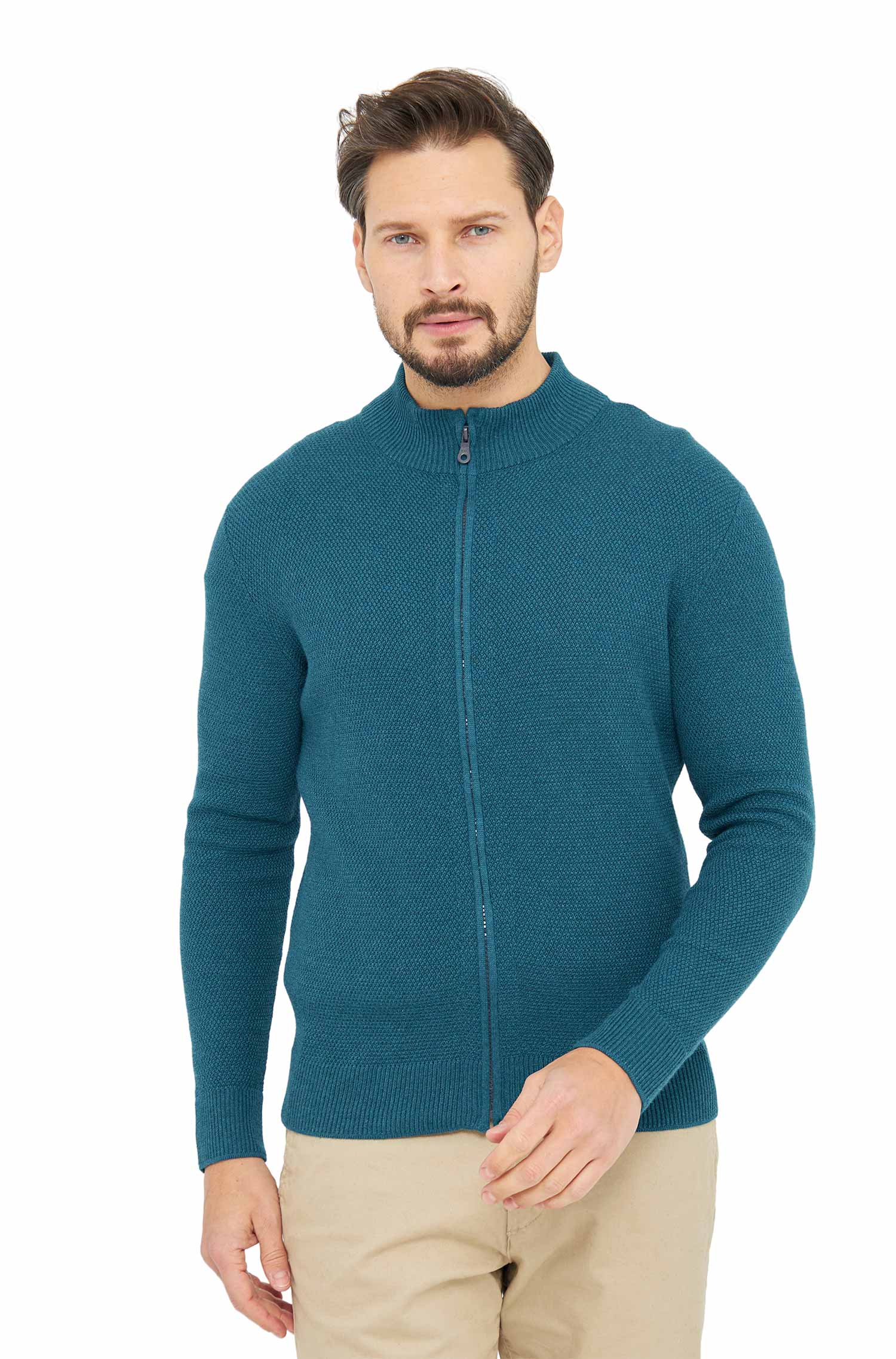 Strickjacke ALAYO mit Zipper aus Baby-Alpaka-Baumwoll-Mix-laguna
