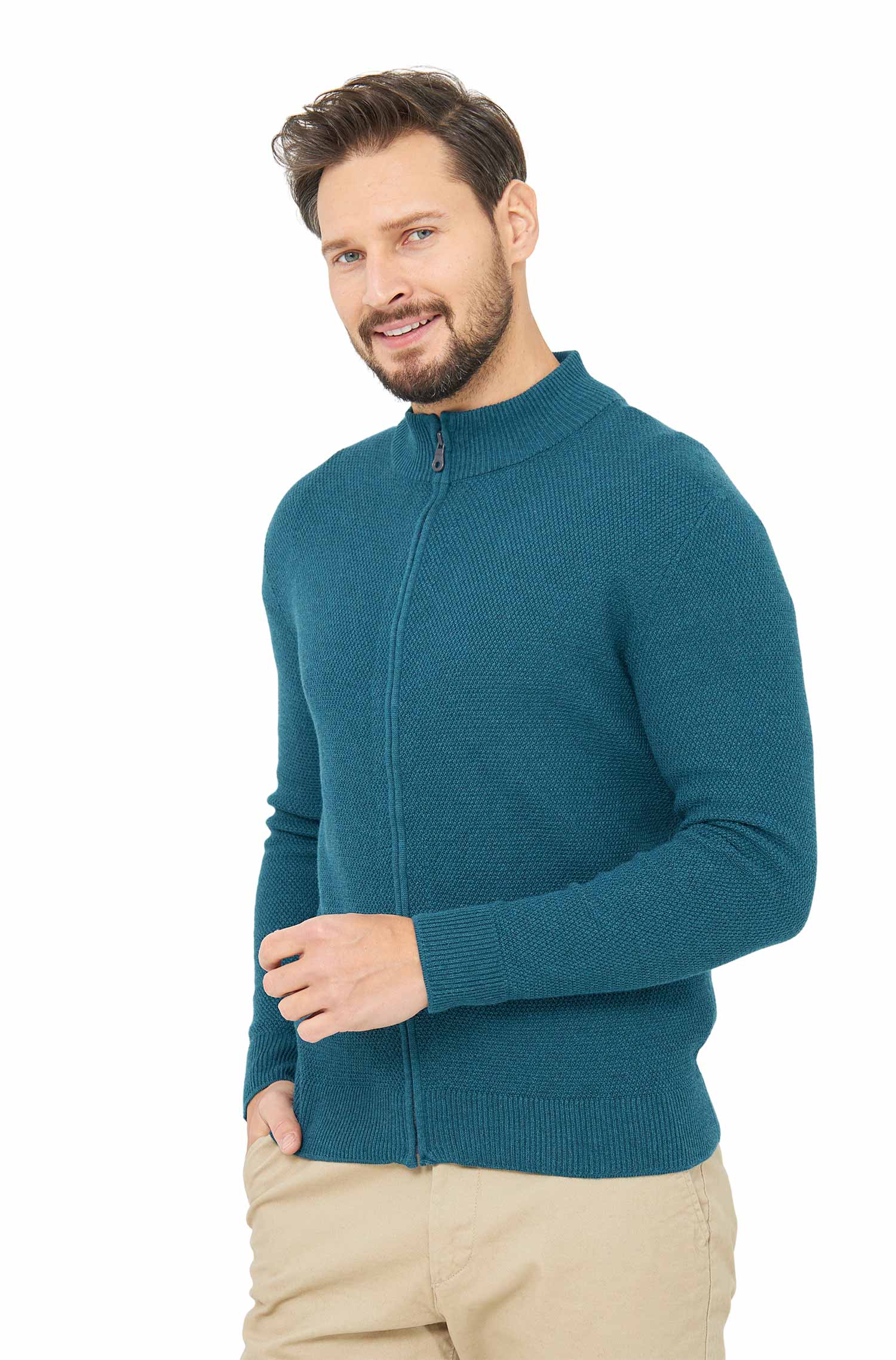 Strickjacke ALAYO mit Zipper aus Baby-Alpaka-Baumwoll-Mix-laguna