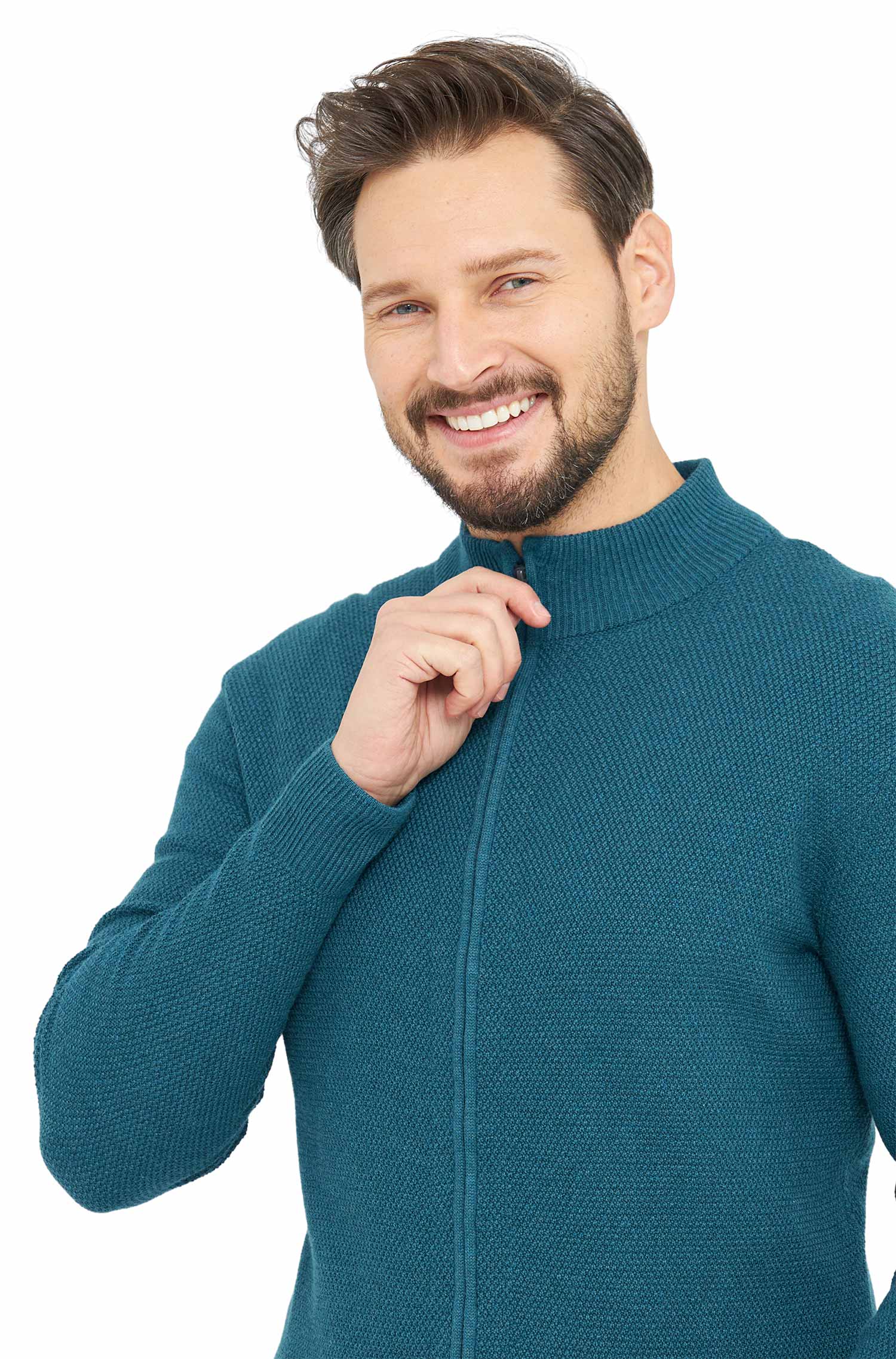 Strickjacke ALAYO mit Zipper aus Baby-Alpaka-Baumwoll-Mix-laguna