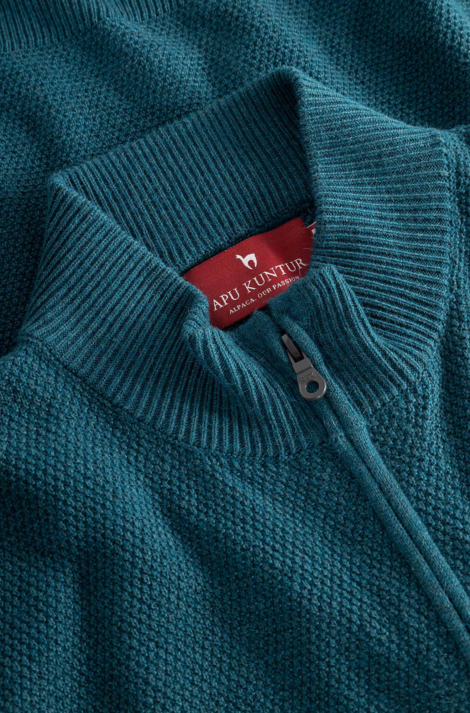 Strickjacke ALAYO mit Zipper aus Baby-Alpaka-Baumwoll-Mix-laguna