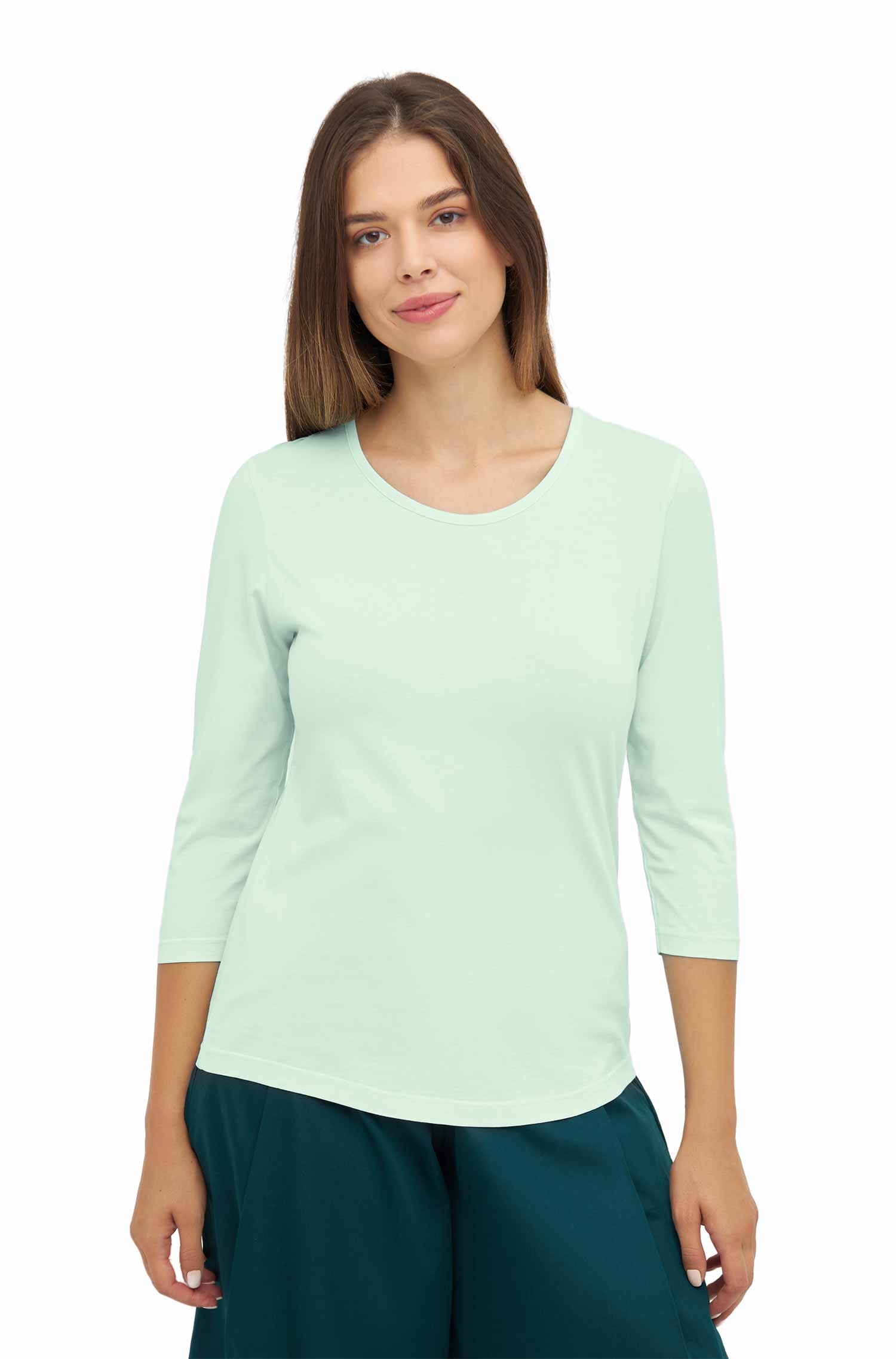 T-Shirt mit 3/4 Arm aus 100% Bio-Pima-Baumwolle-mint pastel