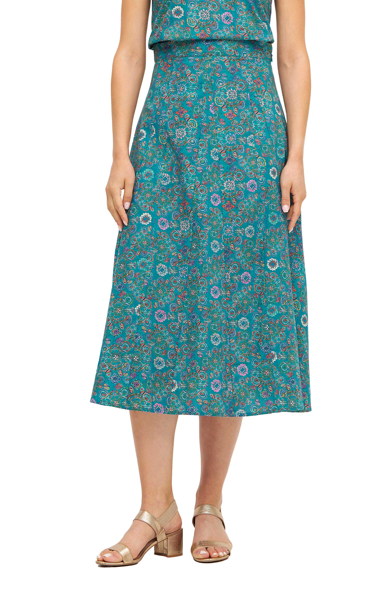 Maxi-Rock FLORAL ETHNO aus Bio-Pima-Baumwolle-turquoise