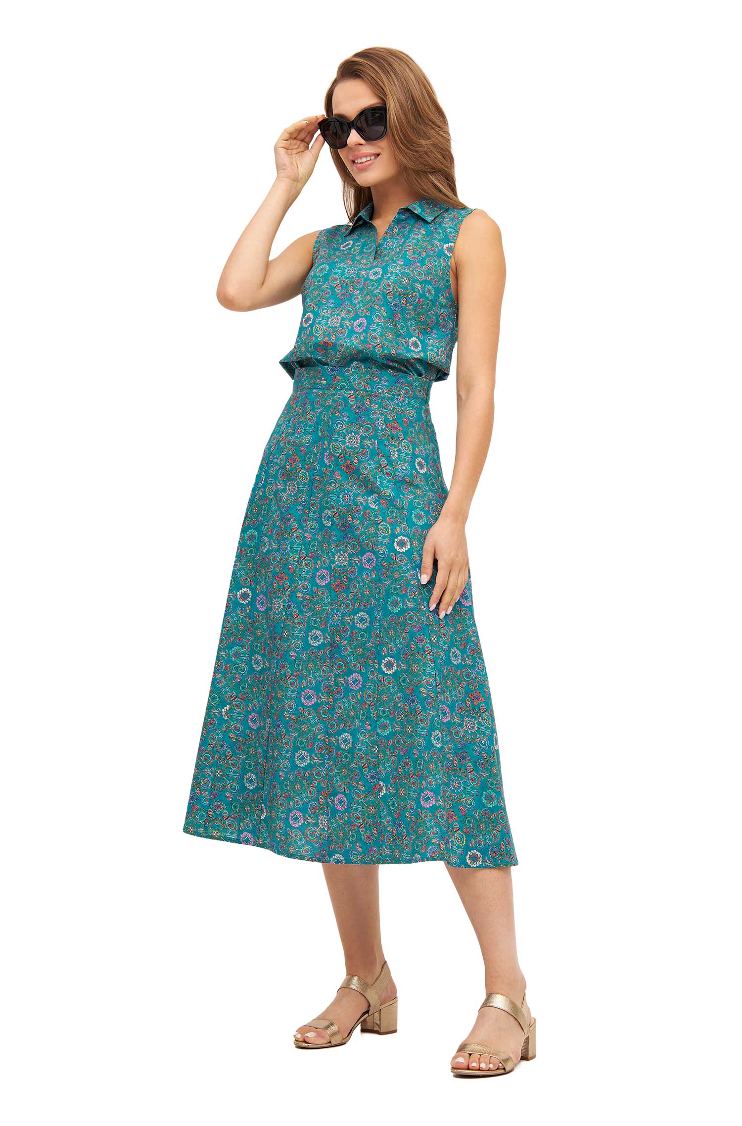 Maxi-Rock FLORAL ETHNO aus Bio-Pima-Baumwolle-turquoise