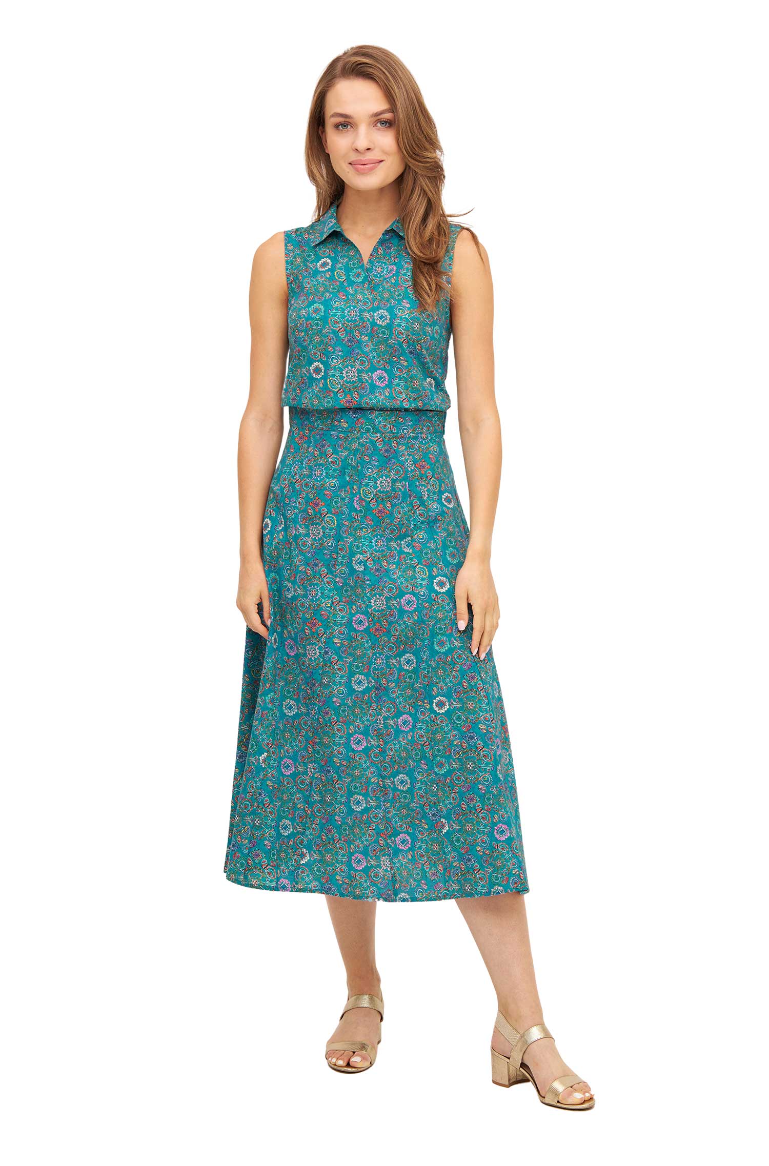 Maxi-Rock FLORAL ETHNO aus Bio-Pima-Baumwolle-turquoise