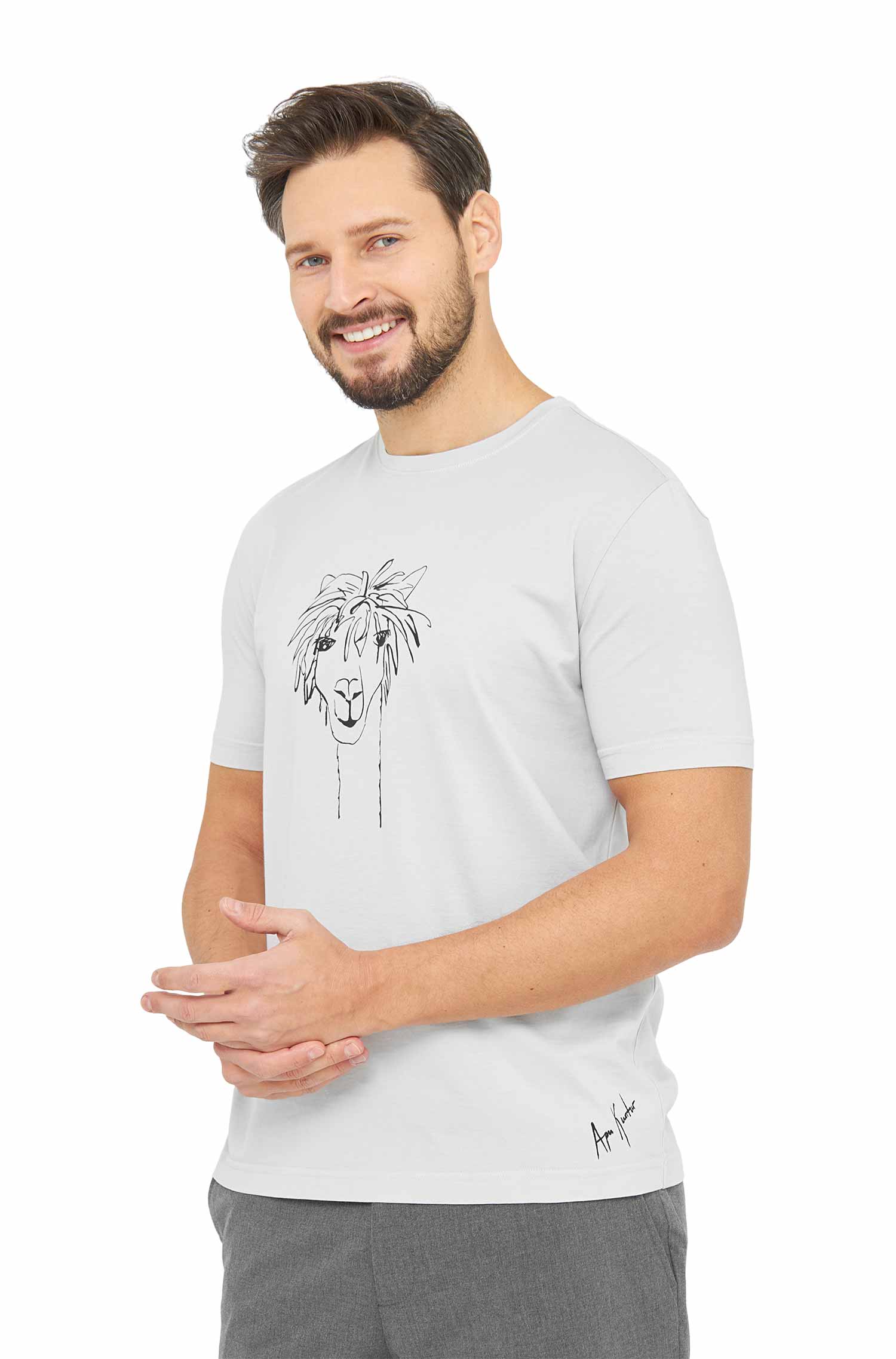 Herren T-Shirt RASSI mit Alpaka-Motiv aus 100% Bio-Pima-Baumwolle-silver