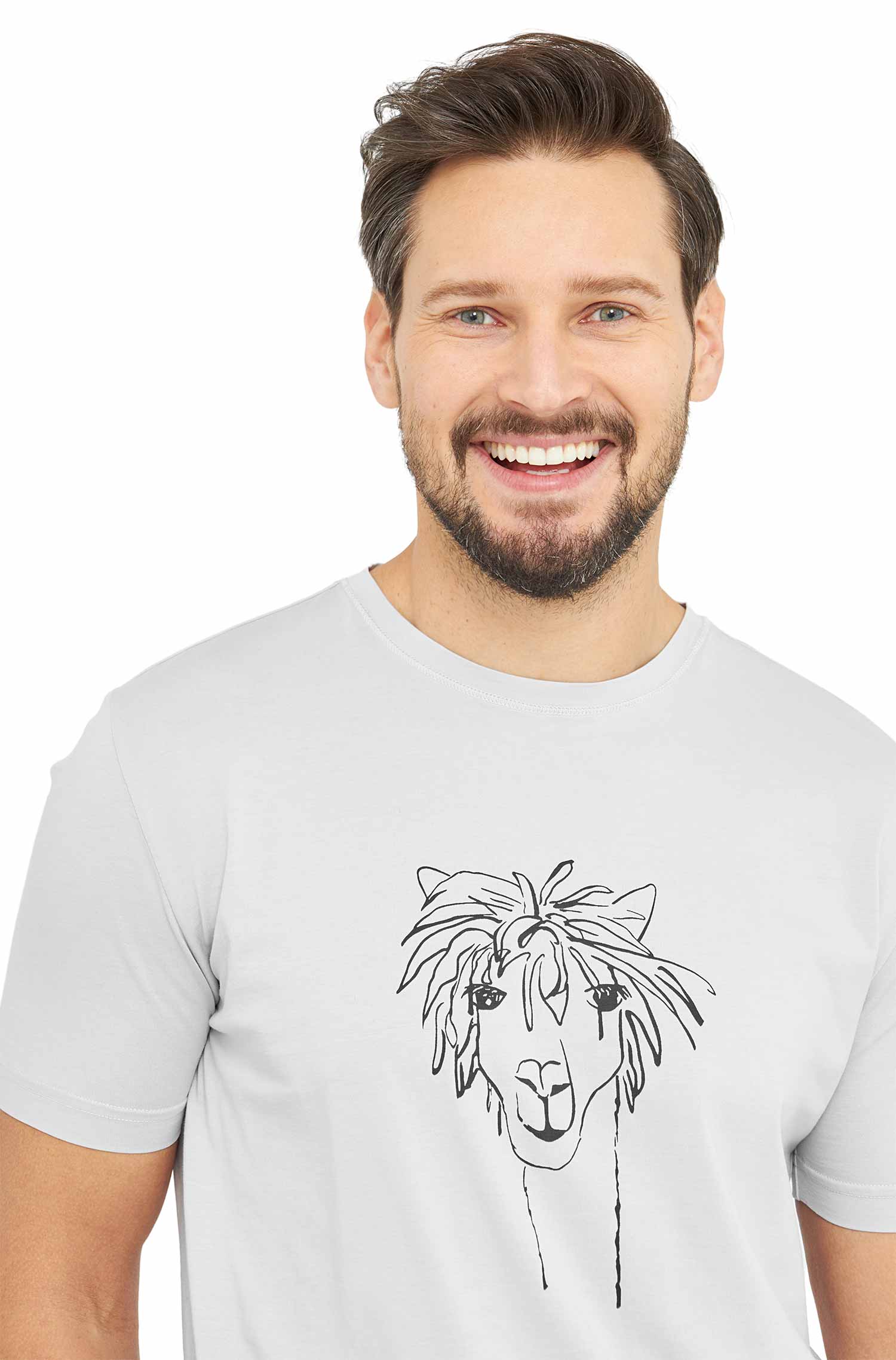 Herren T-Shirt RASSI mit Alpaka-Motiv aus 100% Bio-Pima-Baumwolle-silver