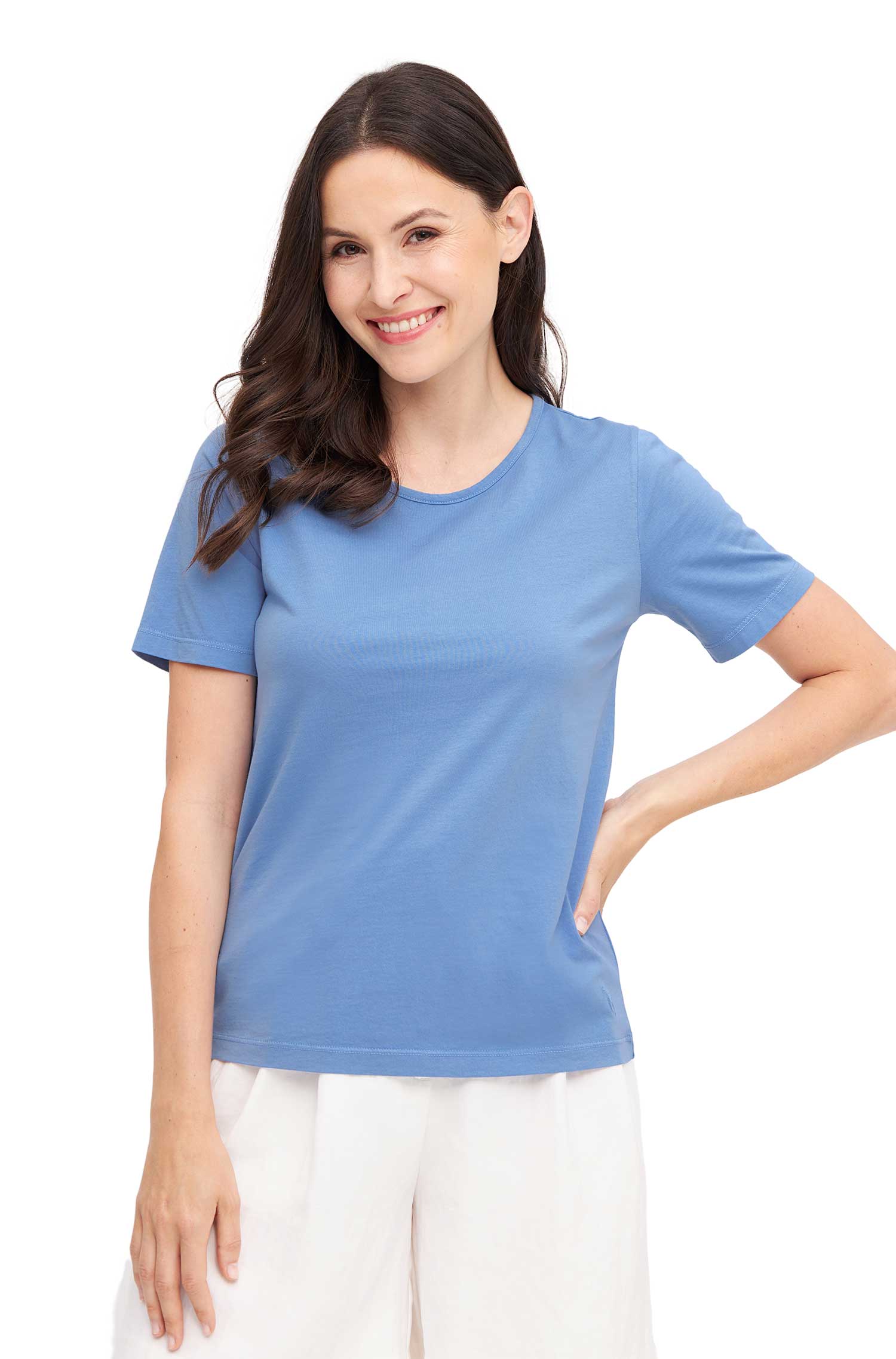 Kurzarm T-SHIRT aus Bio-Pima-Baumwolle-pazifikblau