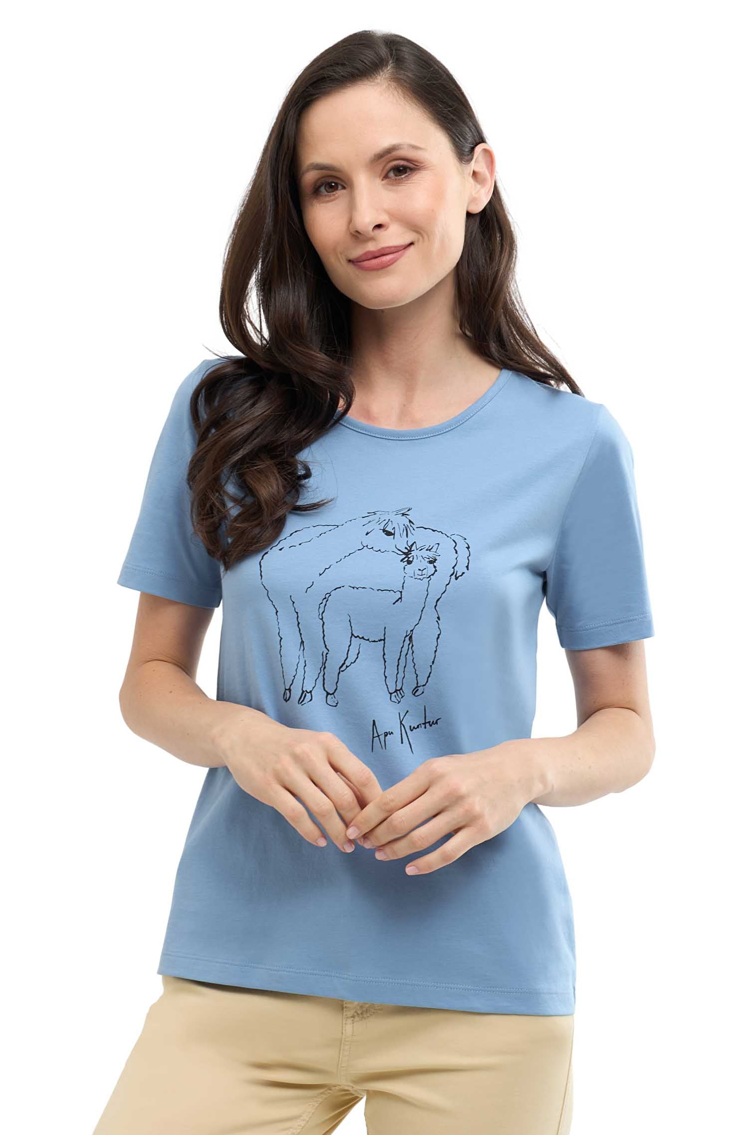 T-Shirt ALPACA LOVE mit Alpaka Print-pazifikblau