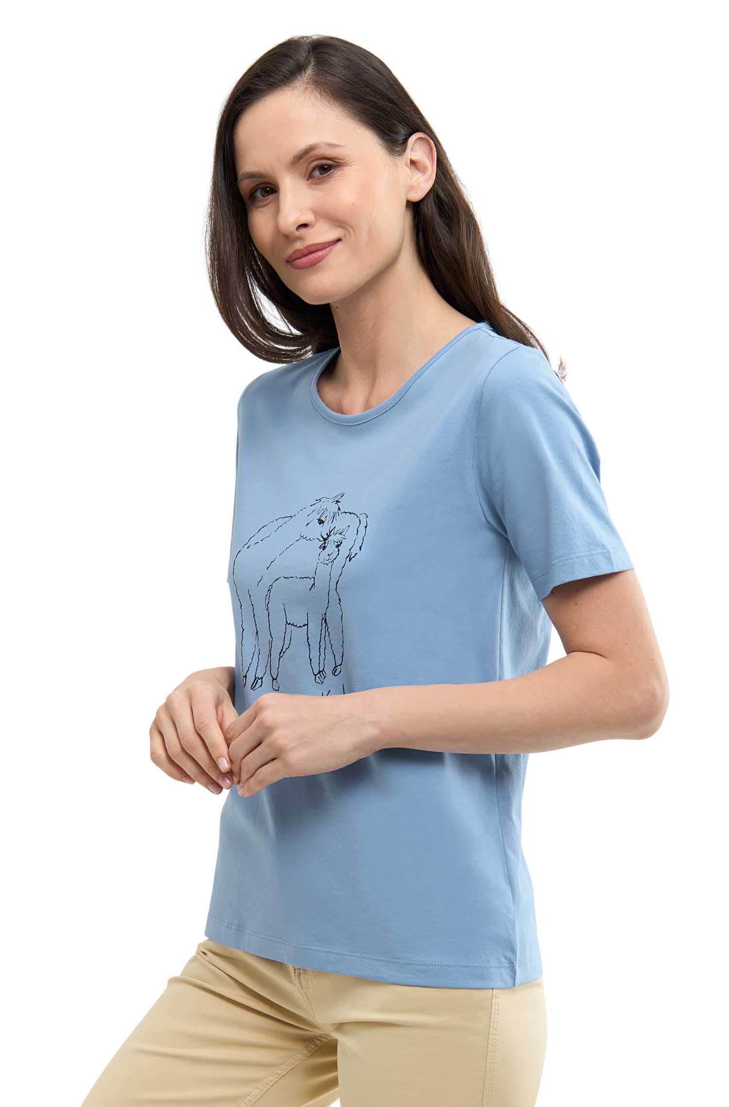 T-Shirt ALPACA LOVE mit Alpaka Print-pazifikblau