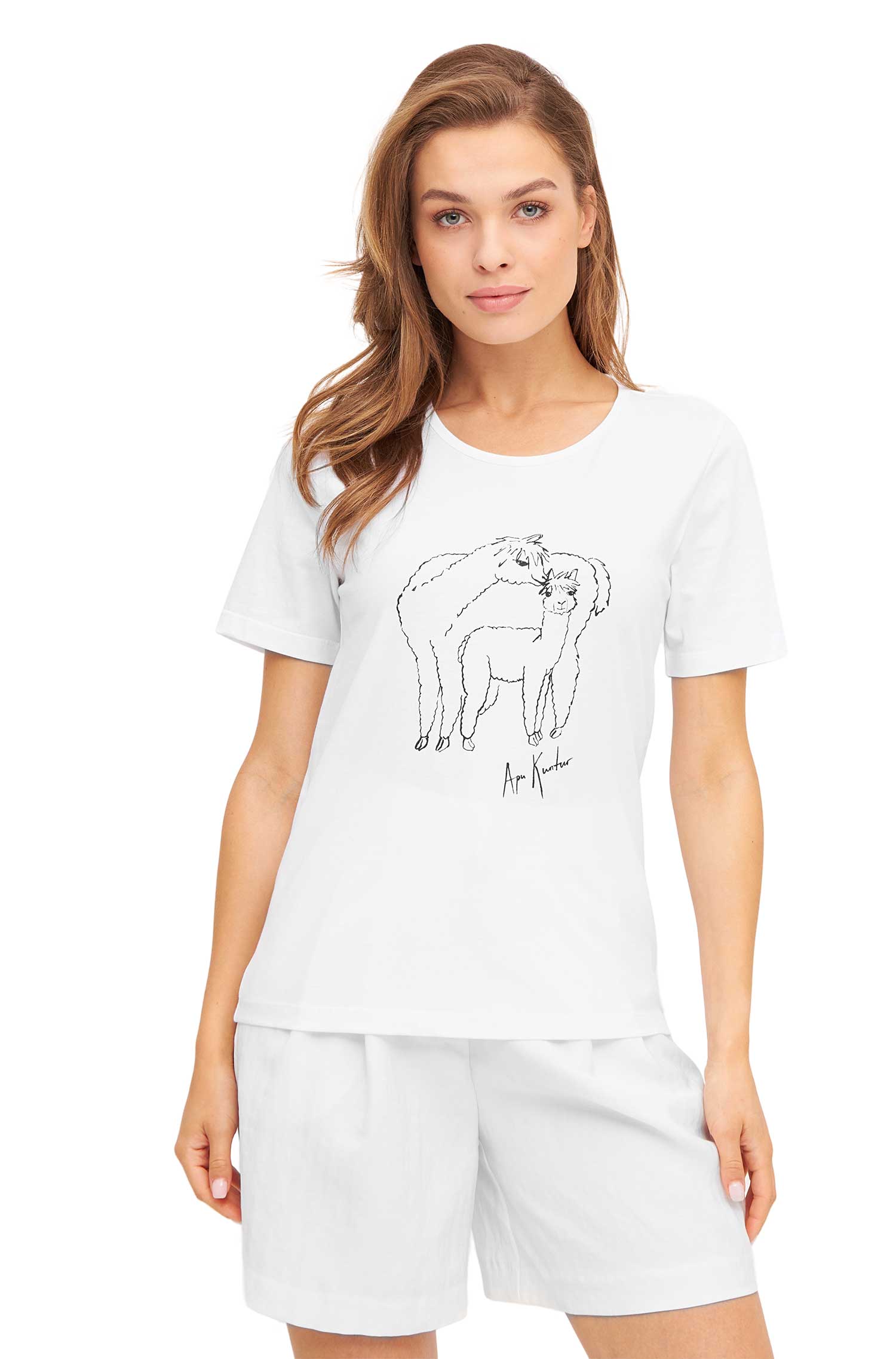 T-Shirt ALPACA LOVE mit Alpaka Print-weiss