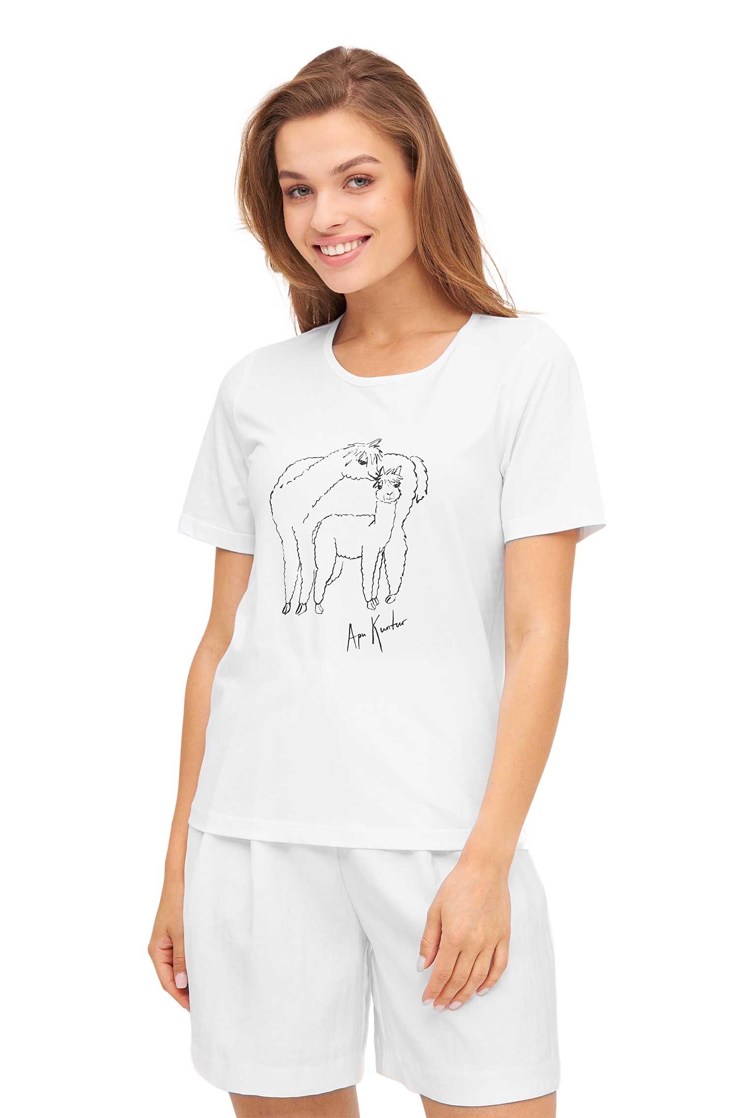 T-Shirt ALPACA LOVE mit Alpaka Print-weiss