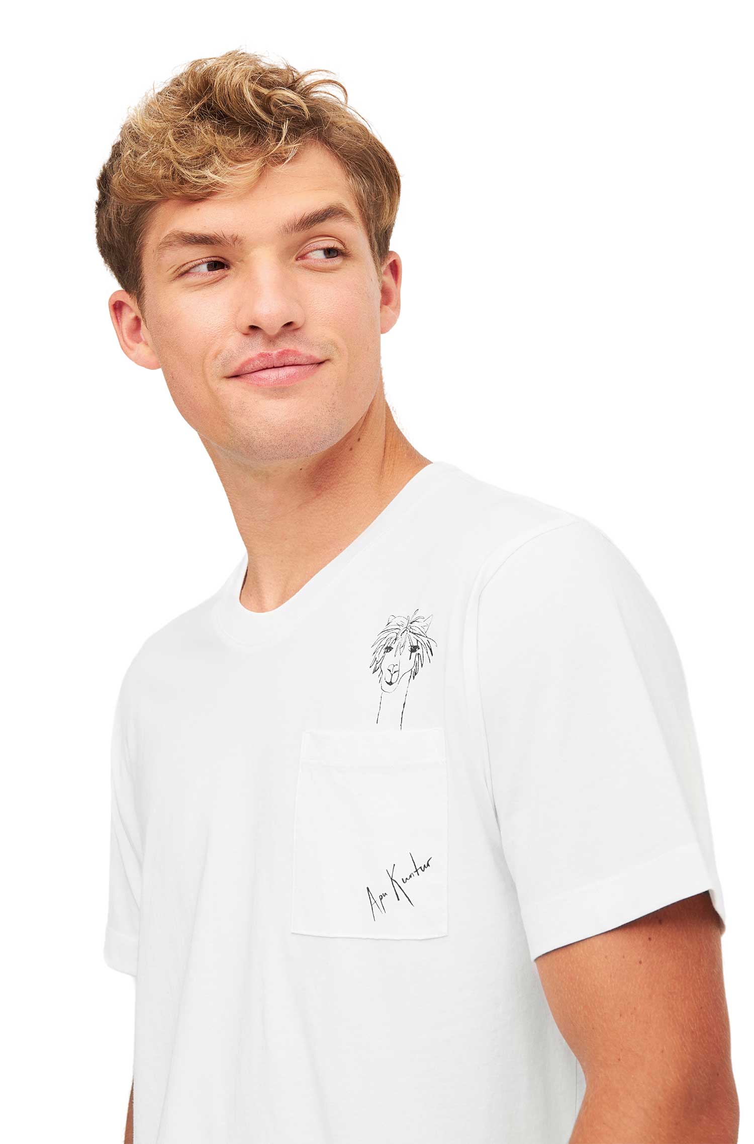 T-Shirt RASSI mit Alpaka-Print und Tasche-weiss