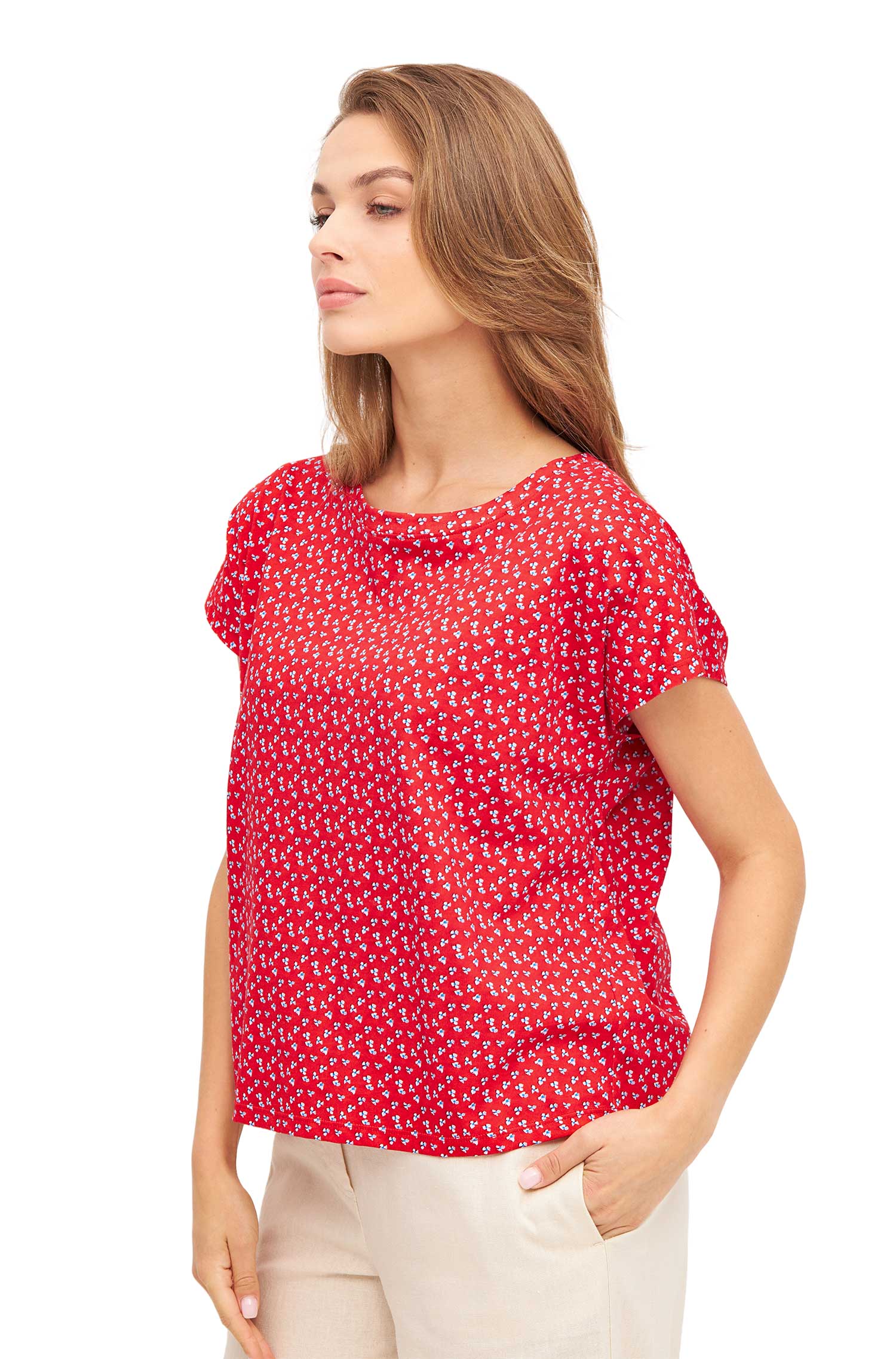 Boxy T-Shirt PAPERFLOWER aus Bio-Pima-Baumwolle-red