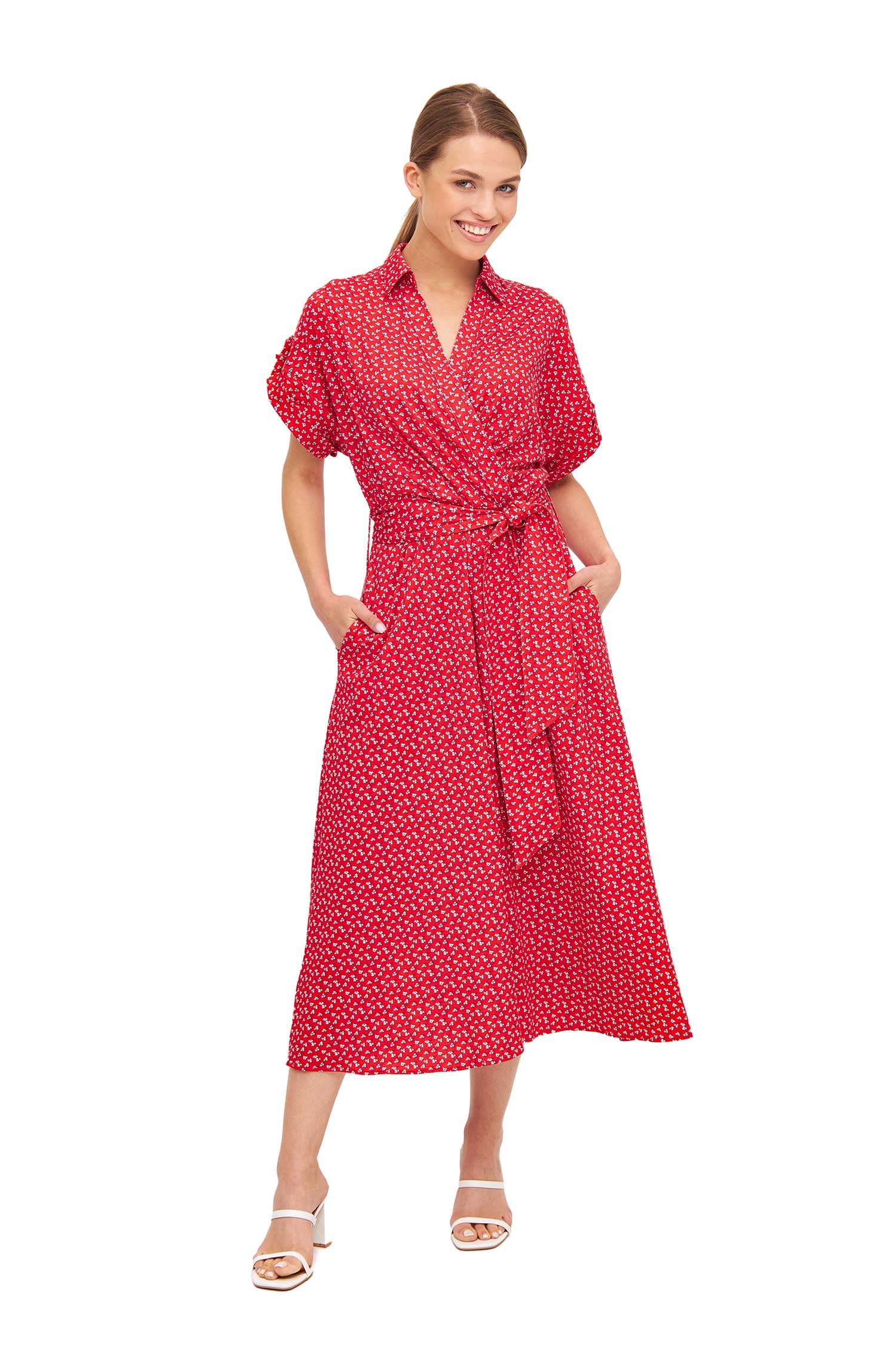 Kleid PAPERFLOWER in Wickeloptik aus Bio Pima Baumwolle-red