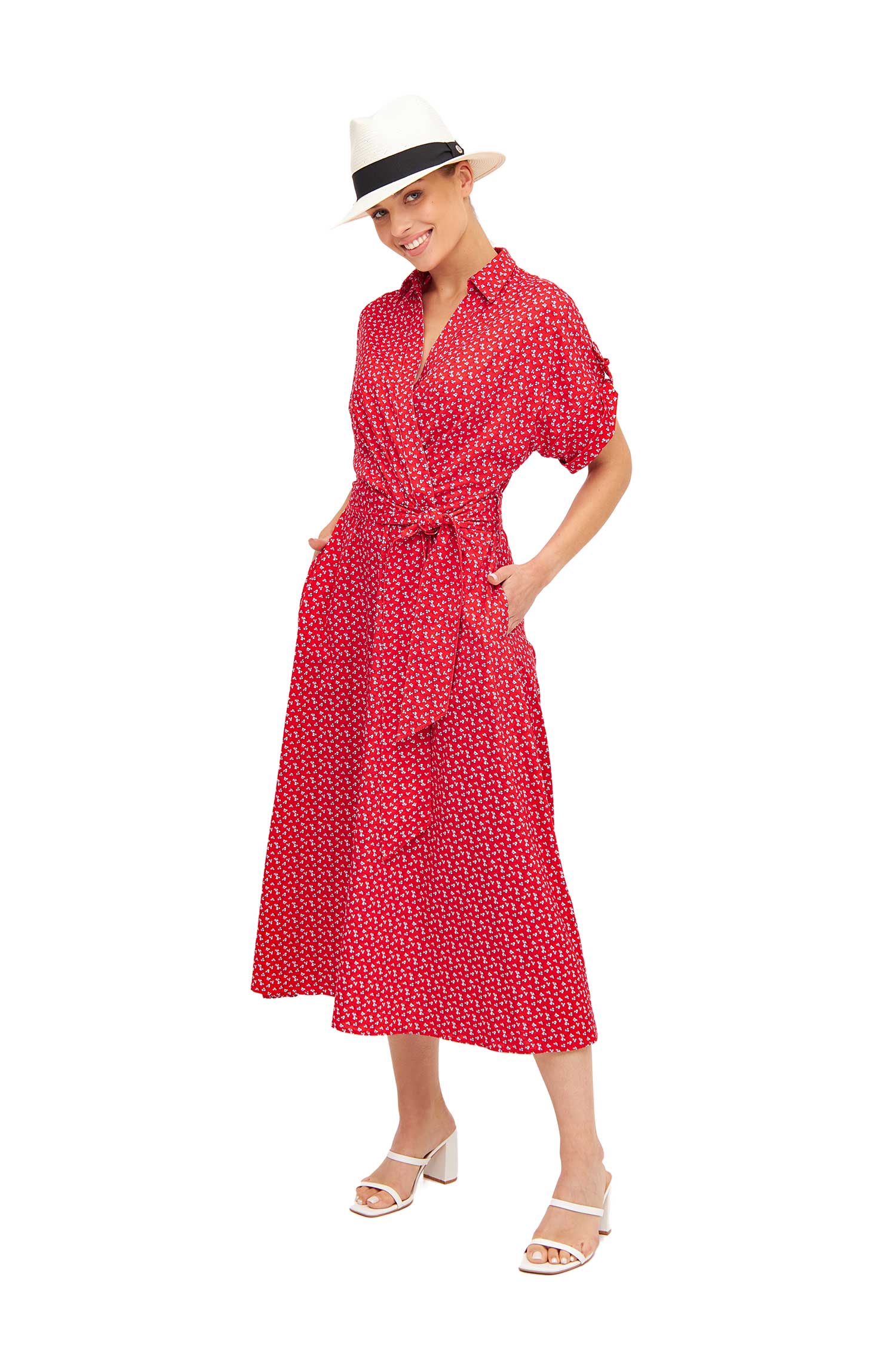 Kleid PAPERFLOWER in Wickeloptik aus Bio Pima Baumwolle-red