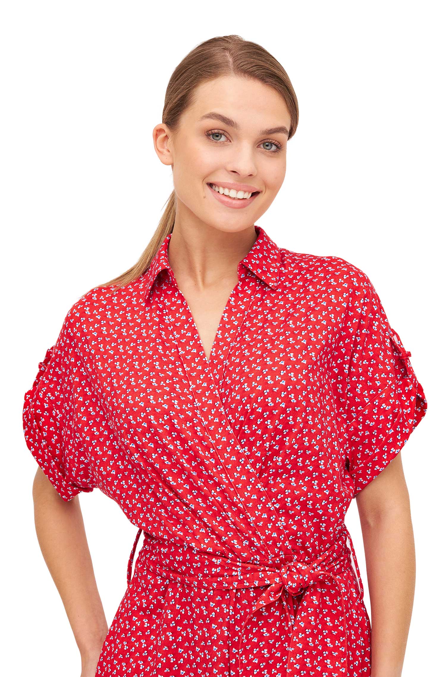 Kleid PAPERFLOWER in Wickeloptik aus Bio Pima Baumwolle-red