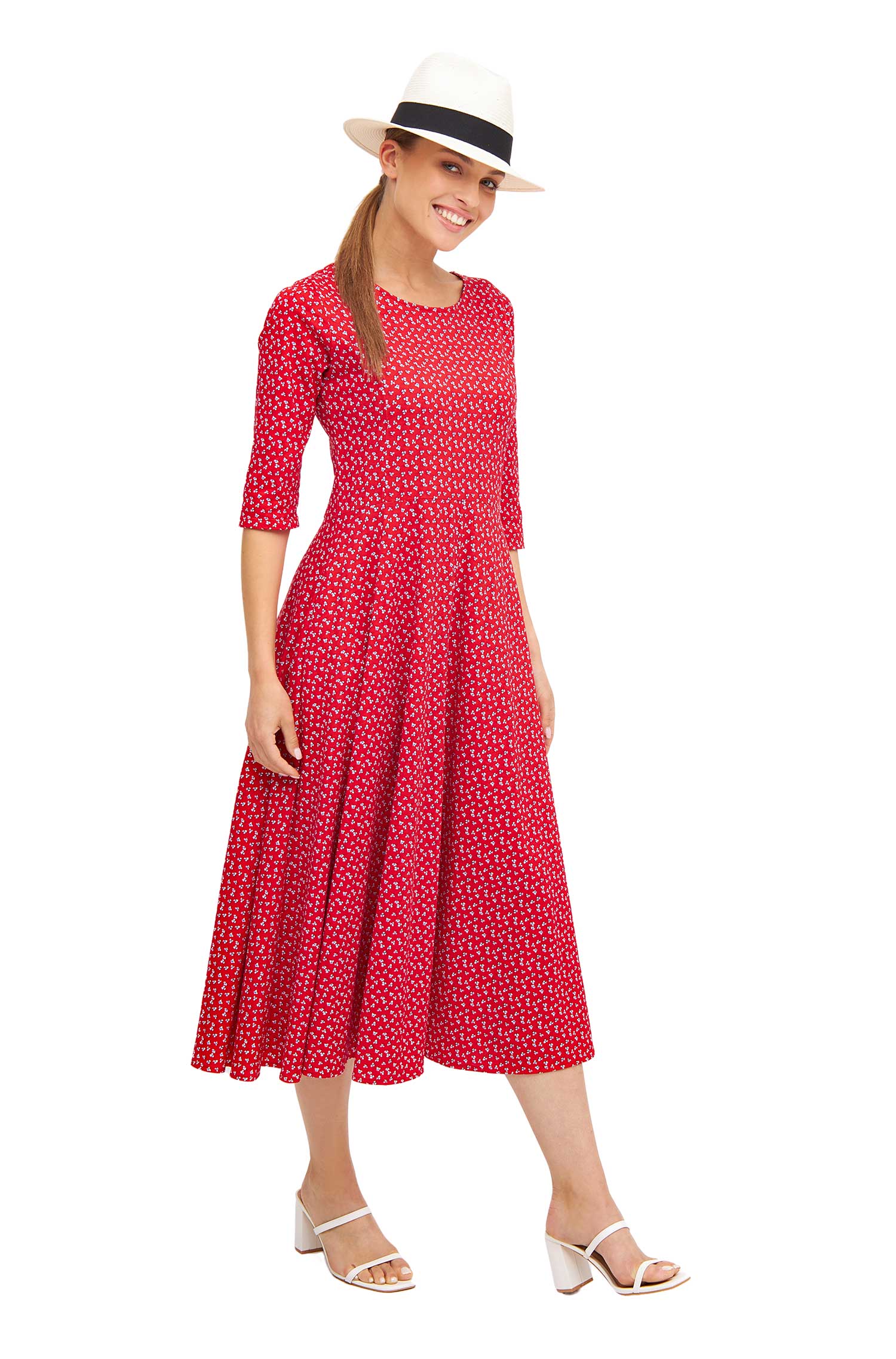 Langes Kleid PAPERFLOWER aus Bio-Pima-Baumwolle-red