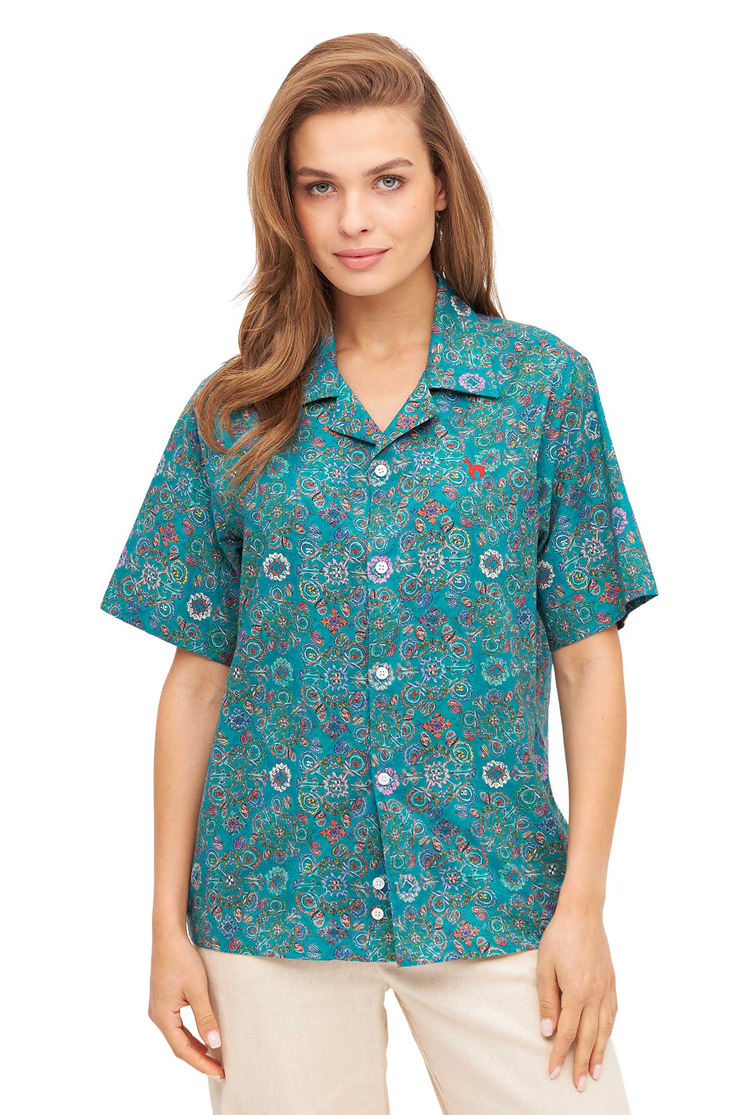 Hemd FLORAL ETHNO aus Bio-Pima-Baumwolle-turquoise