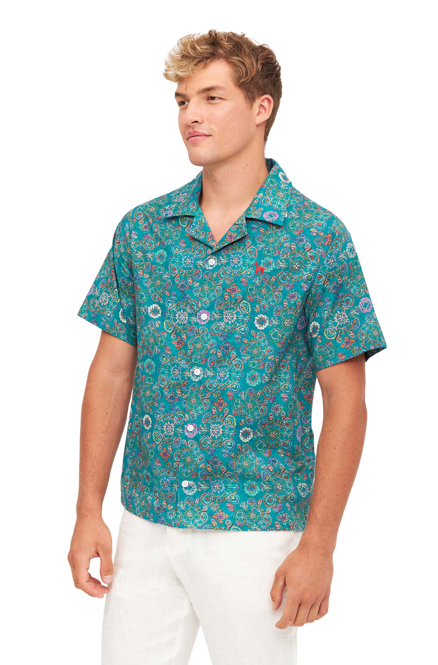 Hemd FLORAL ETHNO aus Bio-Pima-Baumwolle-turquoise