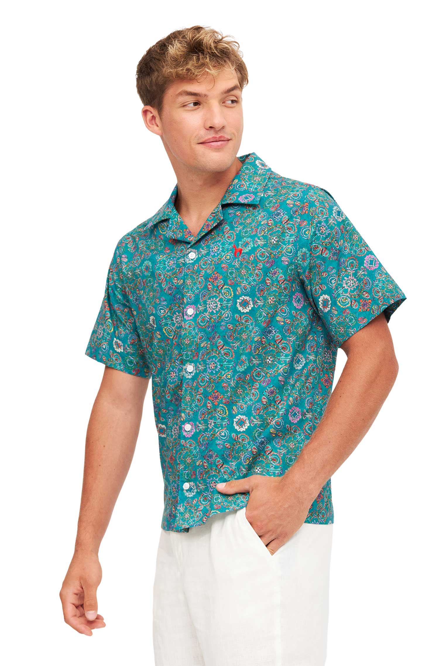Hemd FLORAL ETHNO aus Bio-Pima-Baumwolle-turquoise