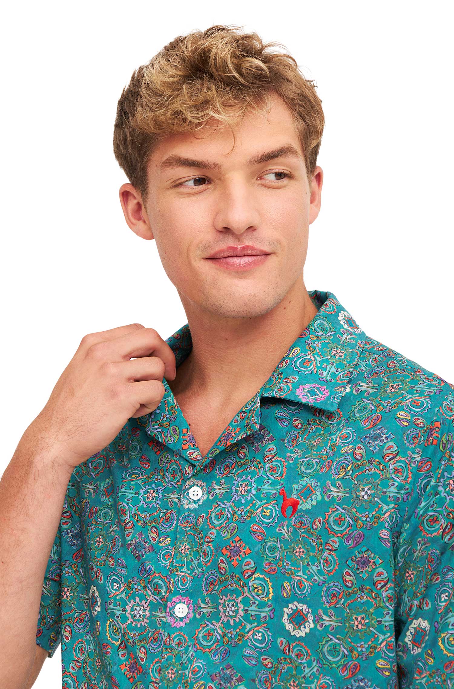 Hemd FLORAL ETHNO aus Bio-Pima-Baumwolle-turquoise