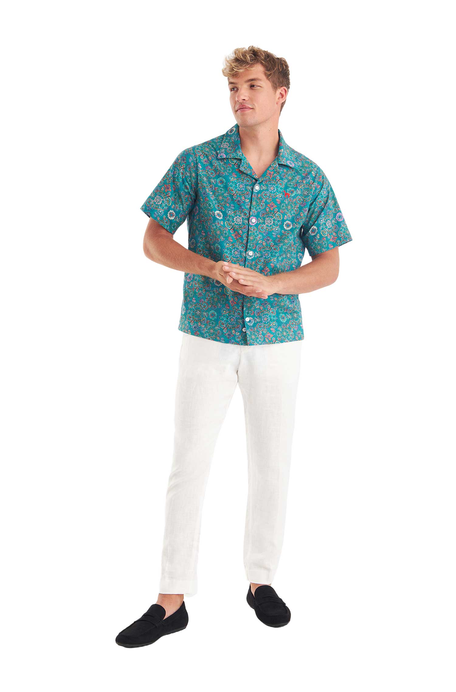 Hemd FLORAL ETHNO aus Bio-Pima-Baumwolle-turquoise