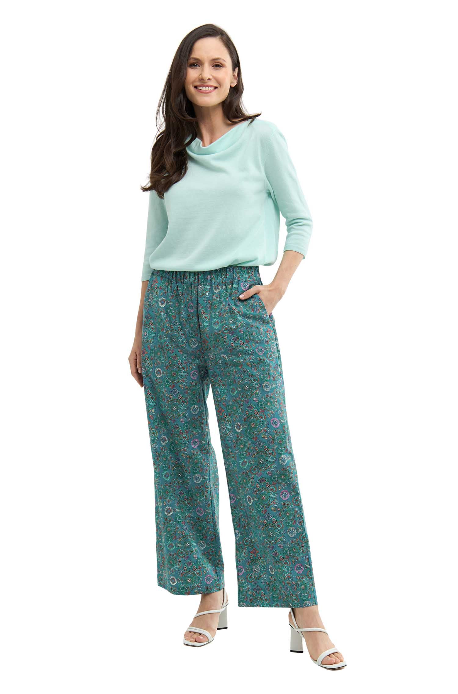 Hose FLORAL ETHNO aus Bio-Pima-Baumwolle-turquoise
