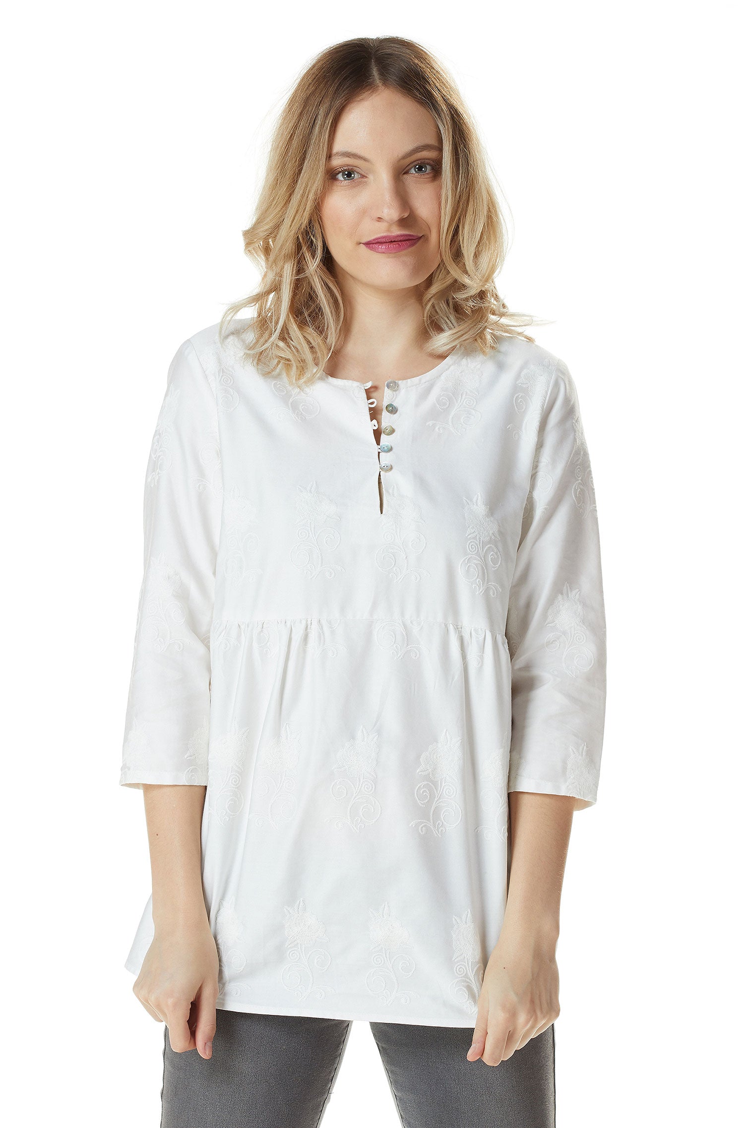 Bluse ALEXANDRA aus 100% Bio Pima Baumwolle-weiss