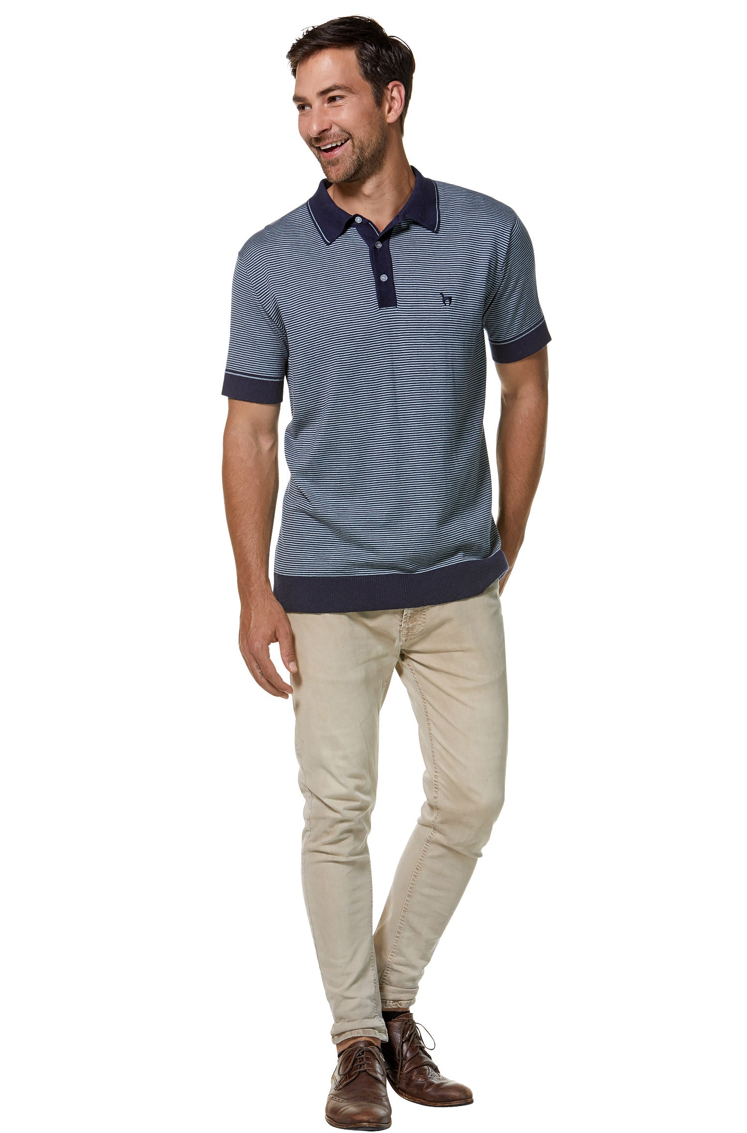 Polo Shirt DIEGO aus Royal Alpaka-Baumwoll-Mix-blau