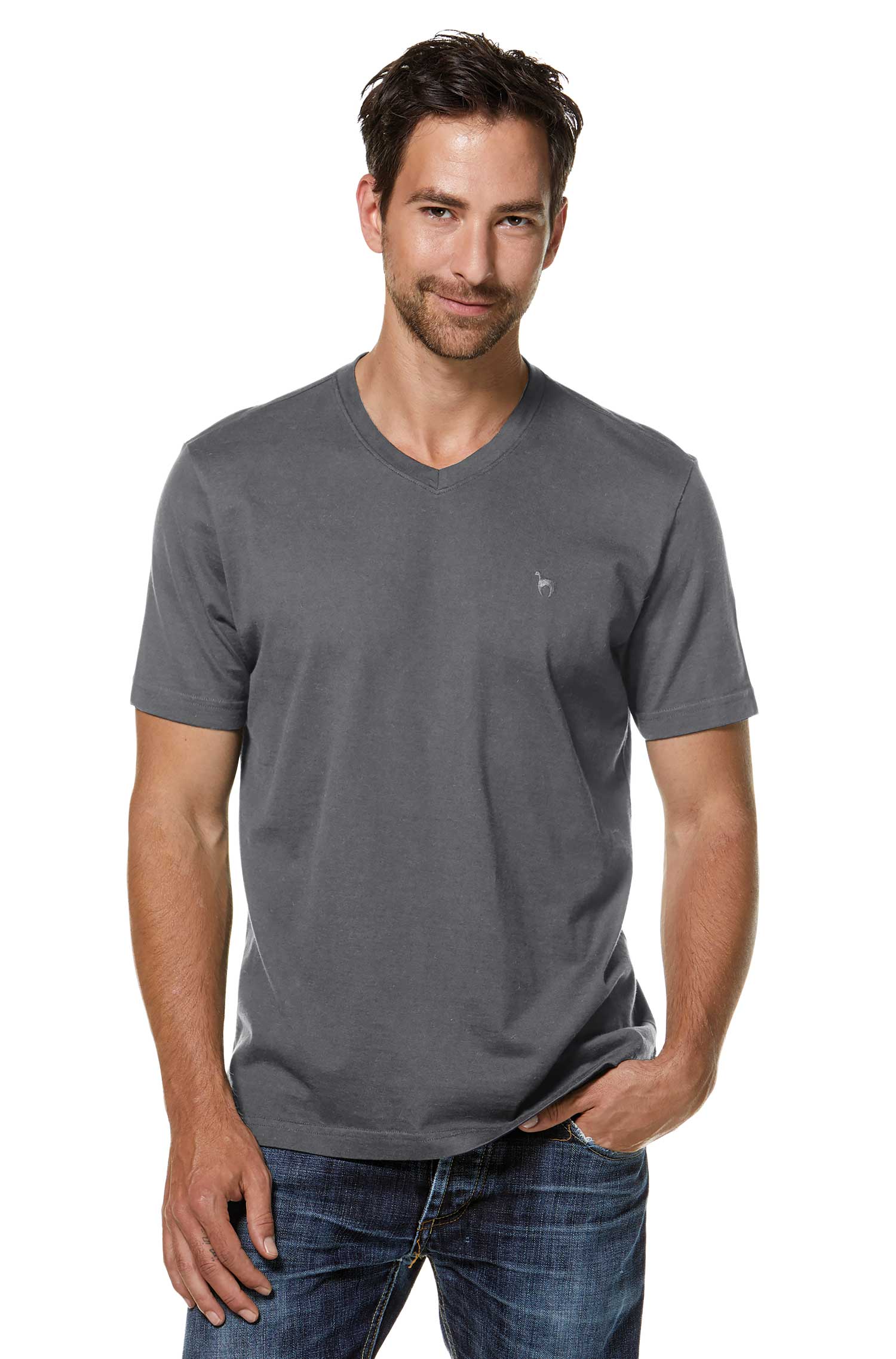 T-Shirt V-NECK aus 90% Bio-Baumwolle & 10% Royal Alpaka-graphitgrau