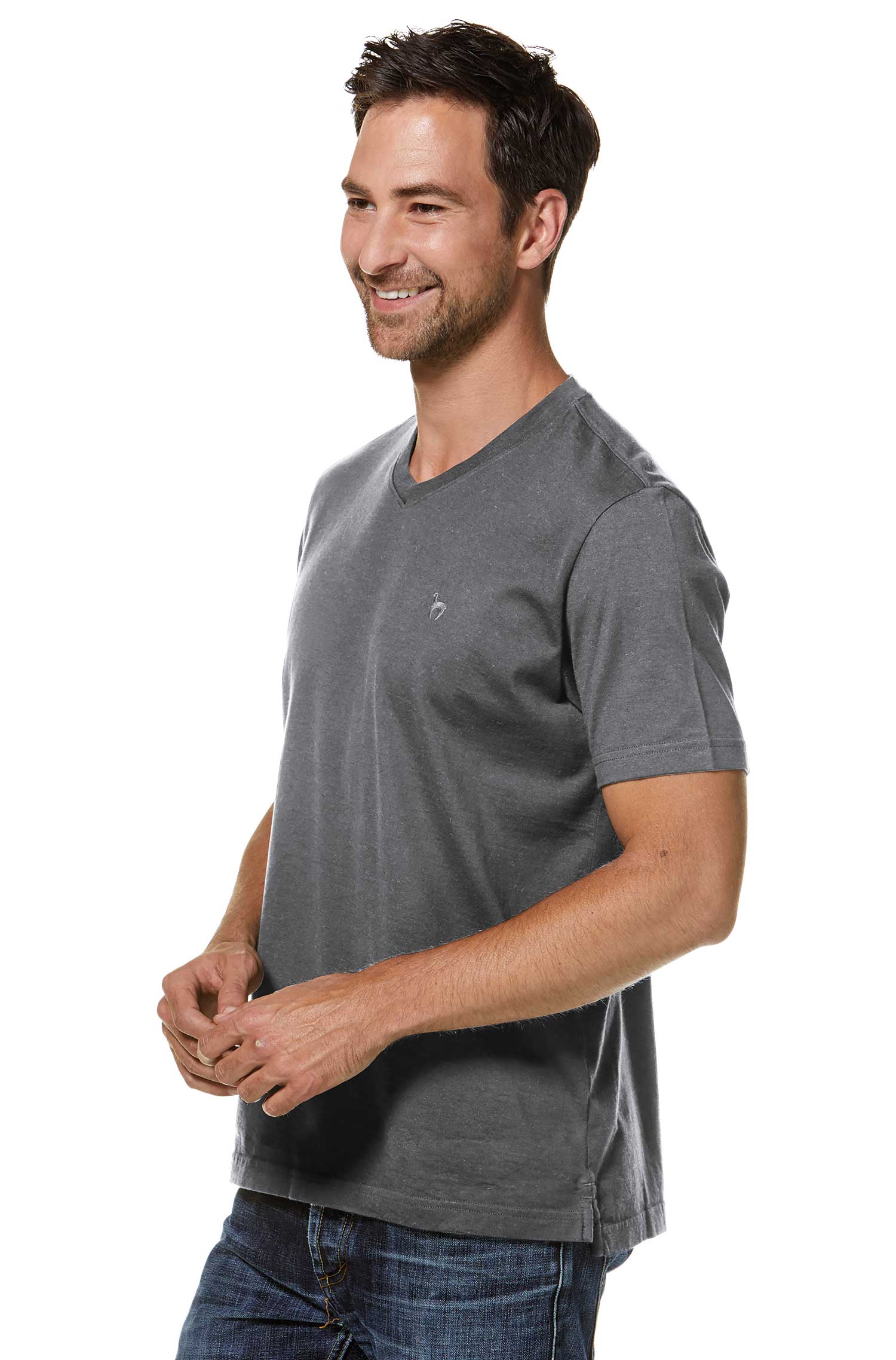 T-Shirt V-NECK aus 90% Bio-Baumwolle & 10% Royal Alpaka-graphitgrau